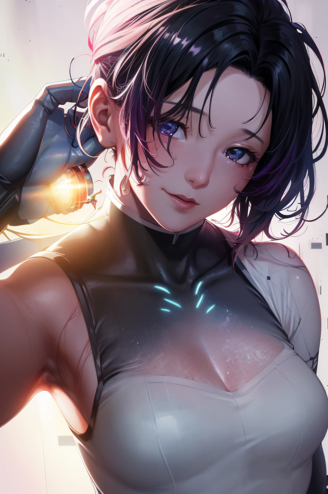 cyborg robot, light, scratch, refraction, pose, super detail, HD, 8K, highlights, excellent lighting, most amazing effects, sci-fi, (art by carne griffiths and sean yoro))