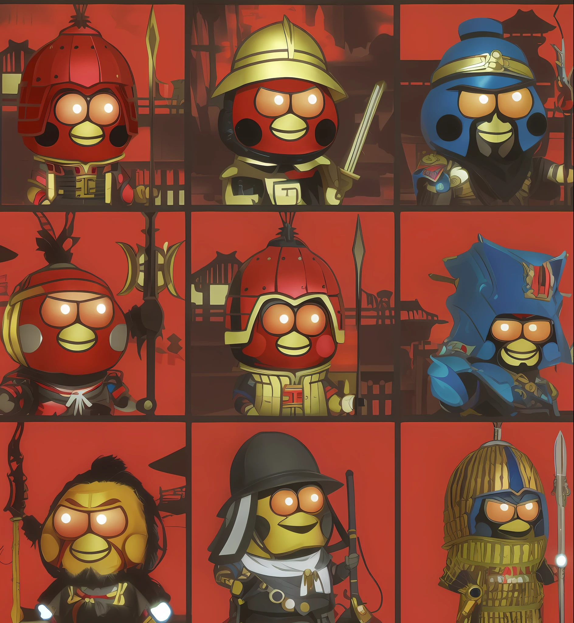 Cartoon characters of different eras and different ages of characters, feudal Japan, feudal Japanese art, Kamen Rider from Heisei and Showa, inspired by Hirokai Kano, Kamen Rider in both Heisei and Showa era both wear the right period costumes, as samurai, Japanese anime style, inspired Kamen Rider --auto --s2