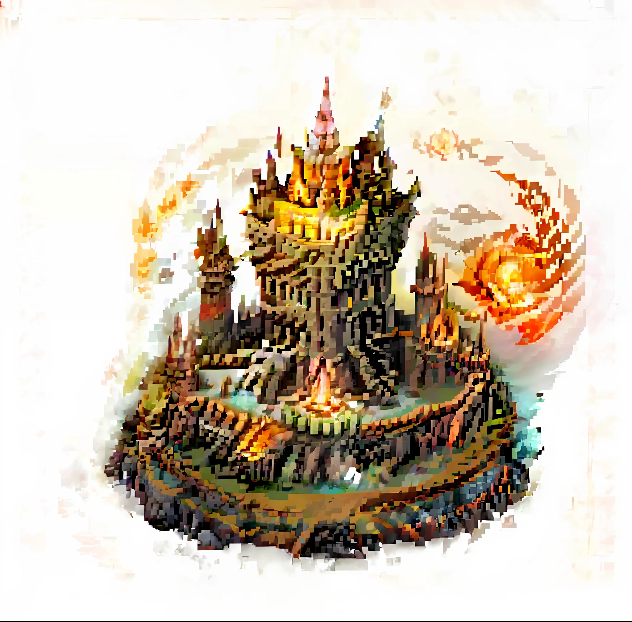A picture of a castle with Fire, Holy Flame Crown Spell, Holy Fire Spell, Fire Flame Vortex, Wizard Tower, Mage Tower Far Away, Rage Flame and Ruins, Flame Summoning Armor, Holy Flame Spell, Equidistant View of the Wizard Tower, Portal to the Lost Flame Realm, Fire Spell, Wizard Tower