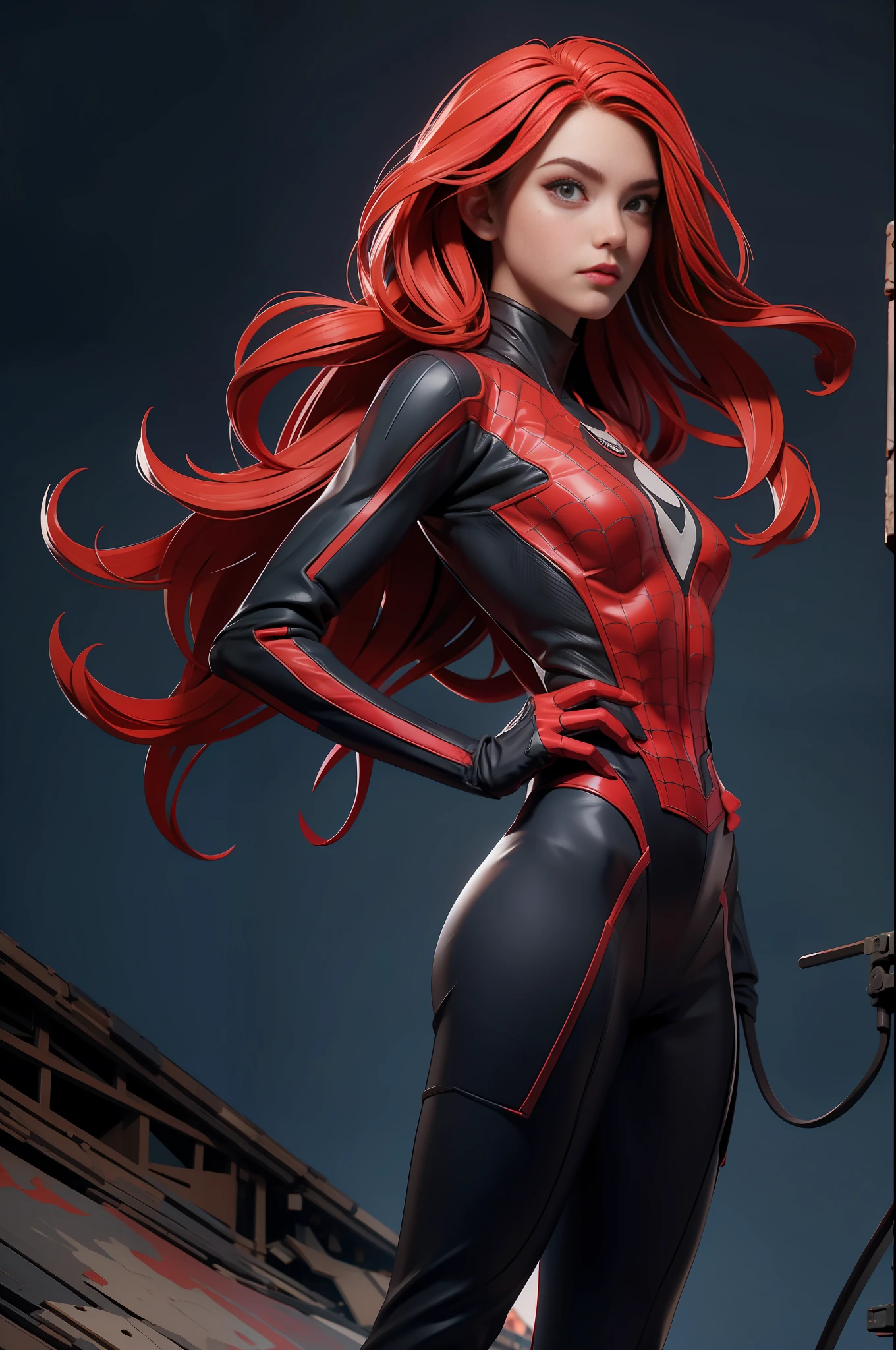 (1girl:1.3), solo, __body-parts__, official art, unified 8k wallpaper, super detailed, beautiful and aesthetic, beautiful, masterpiece, best quality, raw, masterpiece, super fine photo, best quality, super high resolution, photorealistic realism, sunlight, full body portrait, amazing beauty,, dynamic pose, delicate face, vibrant eyes, (from the front), she is wearing a Spider-man suit, red and black color scheme, spider, very detailed abandoned warehouse background, Detailed face, detailed complex busy background, messy, gorgeous, milky white, highly detailed skin, realistic skin details, visible pores, sharp focus, volumetric fog, 8k uhd, DSLR, high quality, film grain, fair skin, photo realism, lomography, huge metropolis in future dystopia, seen from below, translucent