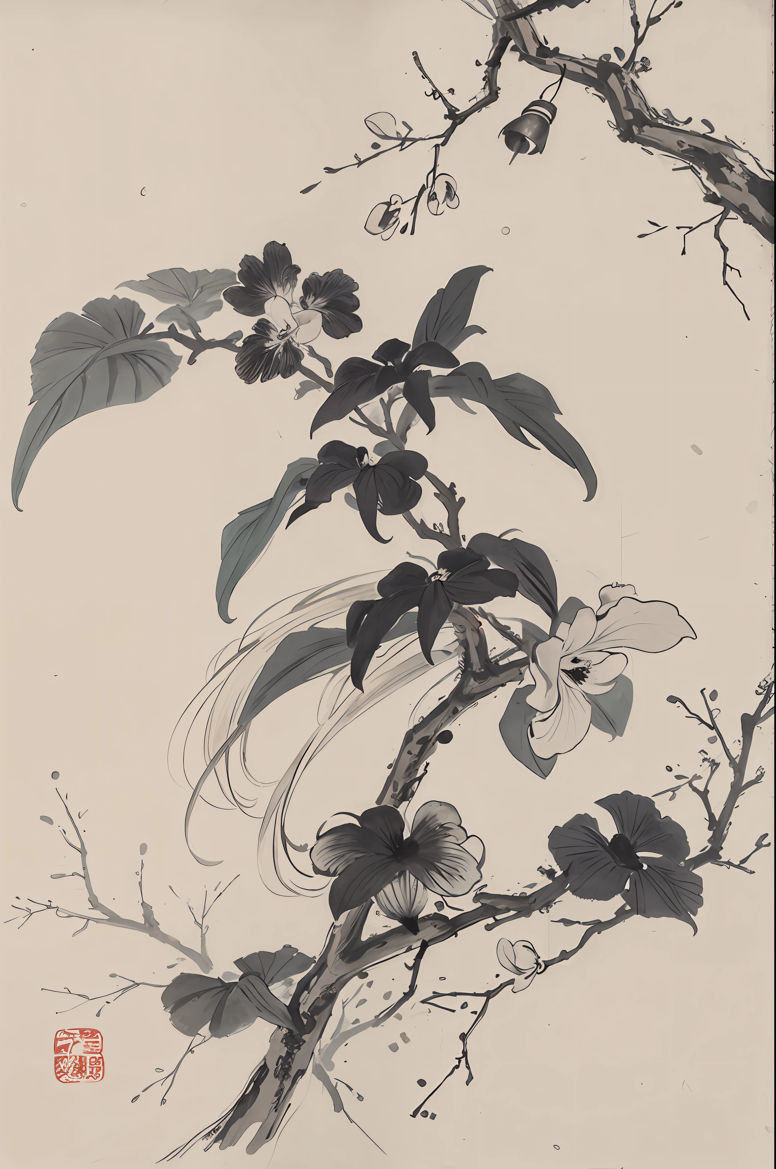 (Masterpiece, best quality: 1.2), traditional Chinese ink painting, orchid