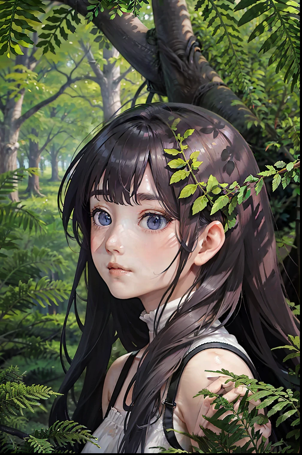 A huge tree, a girl who was taken in by the tree, almost all of her body except for her face has been assimilated, and she has become part of the forest along with the tree. Trees are the only people left standing in the forest, and the only way to save the forest is through