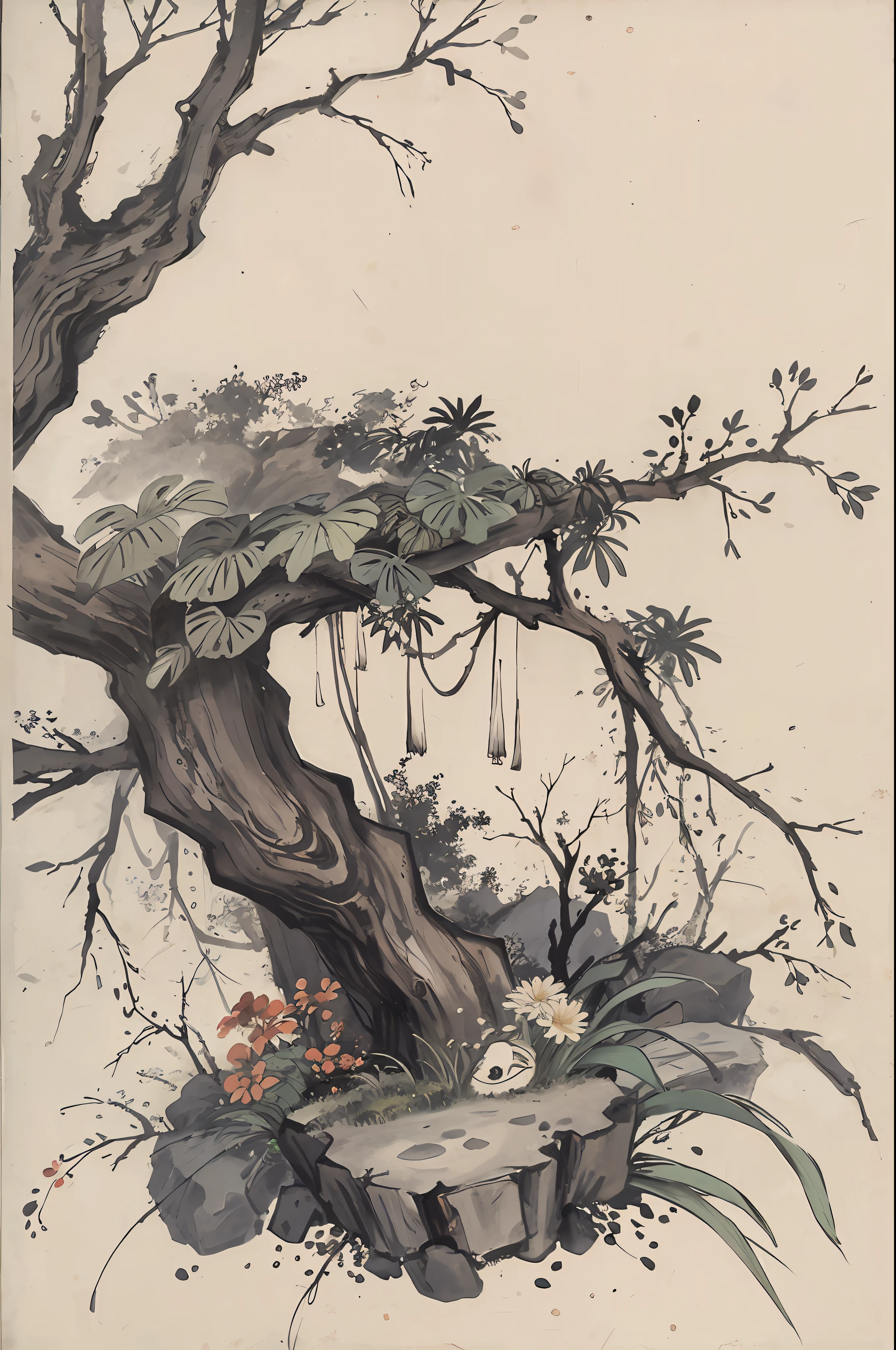 (Masterpiece, best quality: 1.2), traditional Chinese ink painting, bluegrass, a plant