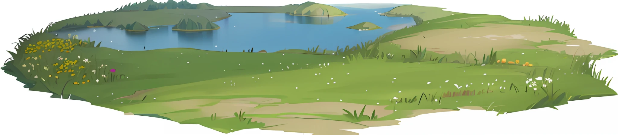 HD, scene design, details, game texture, riverside, grass, flowers, 3D texture, hand painted.