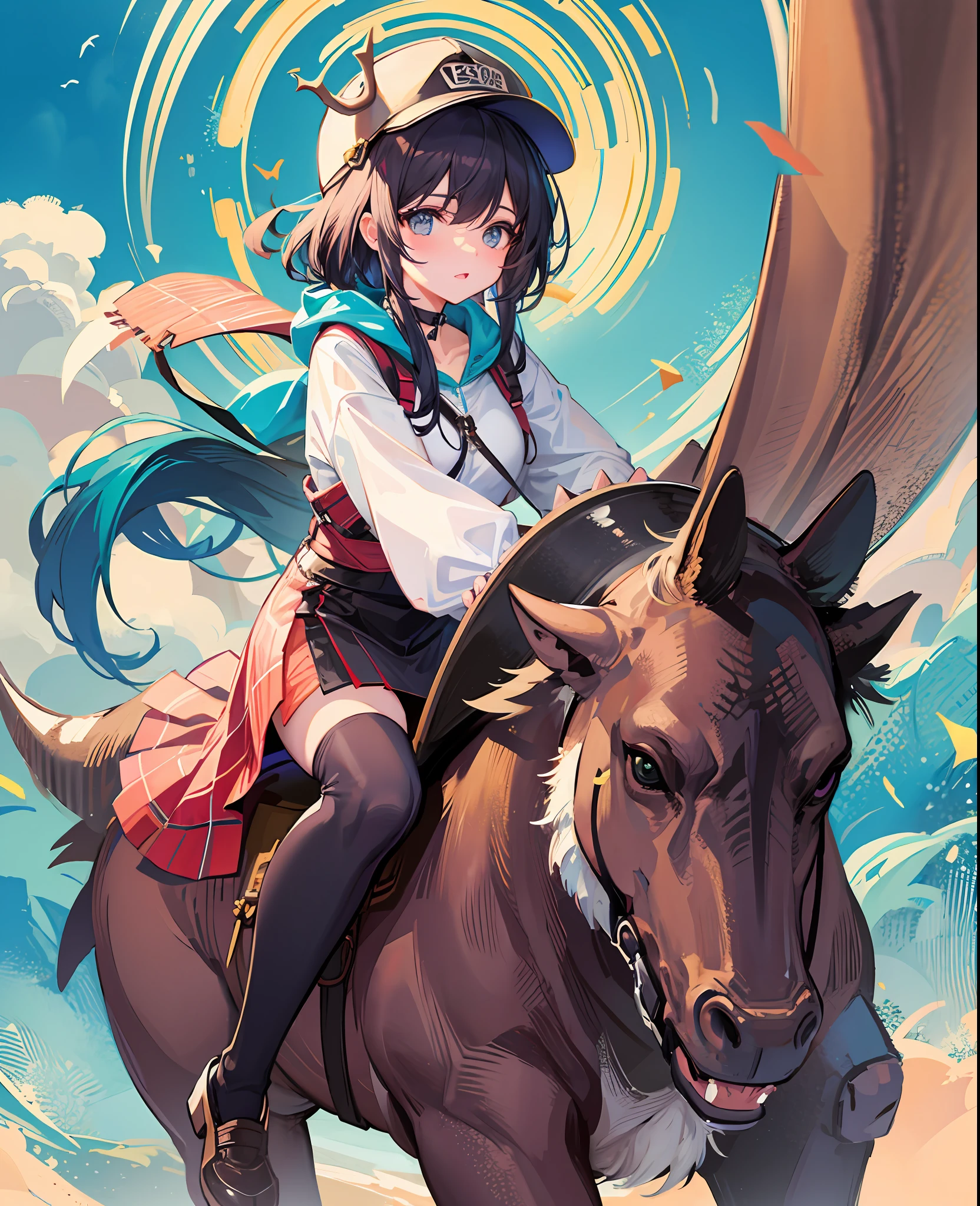 Girl riding dinosaur