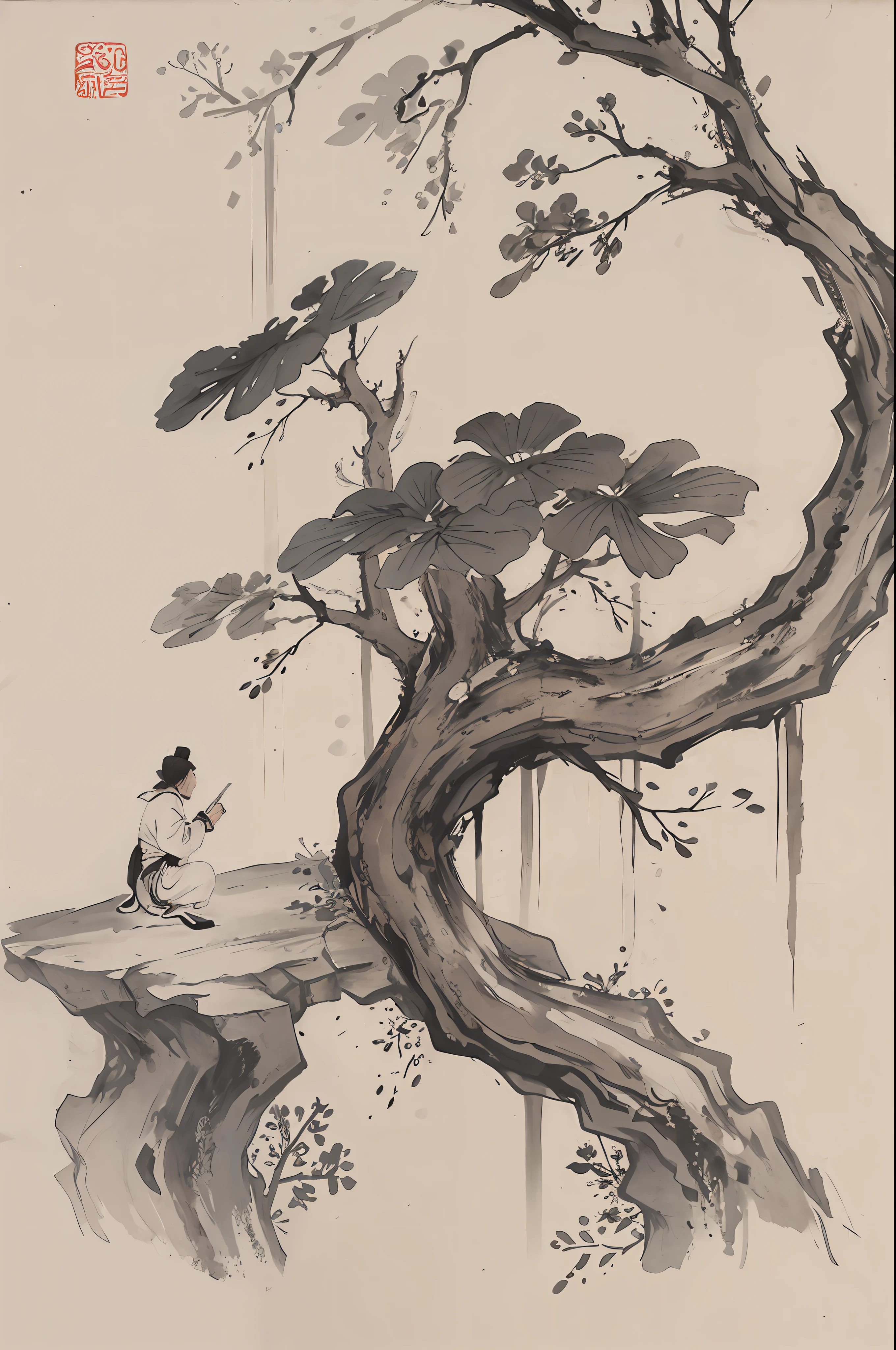 (Masterpiece, best quality: 1.2), traditional Chinese ink painting, bluegrass, a plant, no one