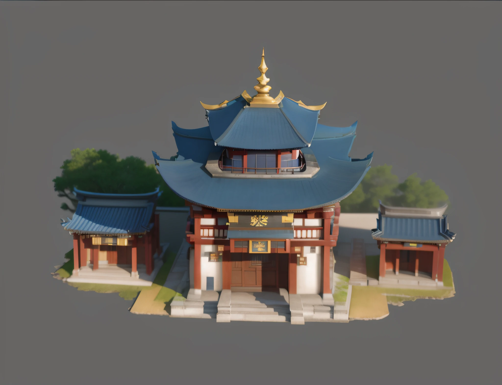 a close up of a small building with a blue roof, digital painting of a pagoda, realistic anime 3 d style, stylized concept art, inspired by senior environment artist, 3 d render stylized, painted as a game concept art, japanese temple, traditional japanese concept art, anime styled 3d, polycount contest winner, cyberpunk japanese temple, anime scenery concept art