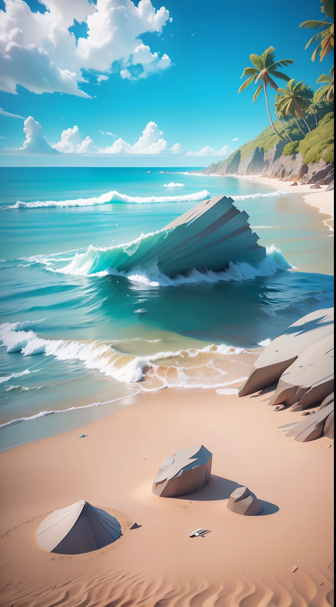 Beach Ocean, Summer Fresh, 3 D Rendering Stylized, Stylized 3D Rendering, Stylized to 3D Rendering, Rolands Zilvinski 3D Render Art, 3D Stylized Scenes, Relaxation Concept Art, Stylized Concept Art, (Octane Rendering) Fantasy Style, Stylized 3 D