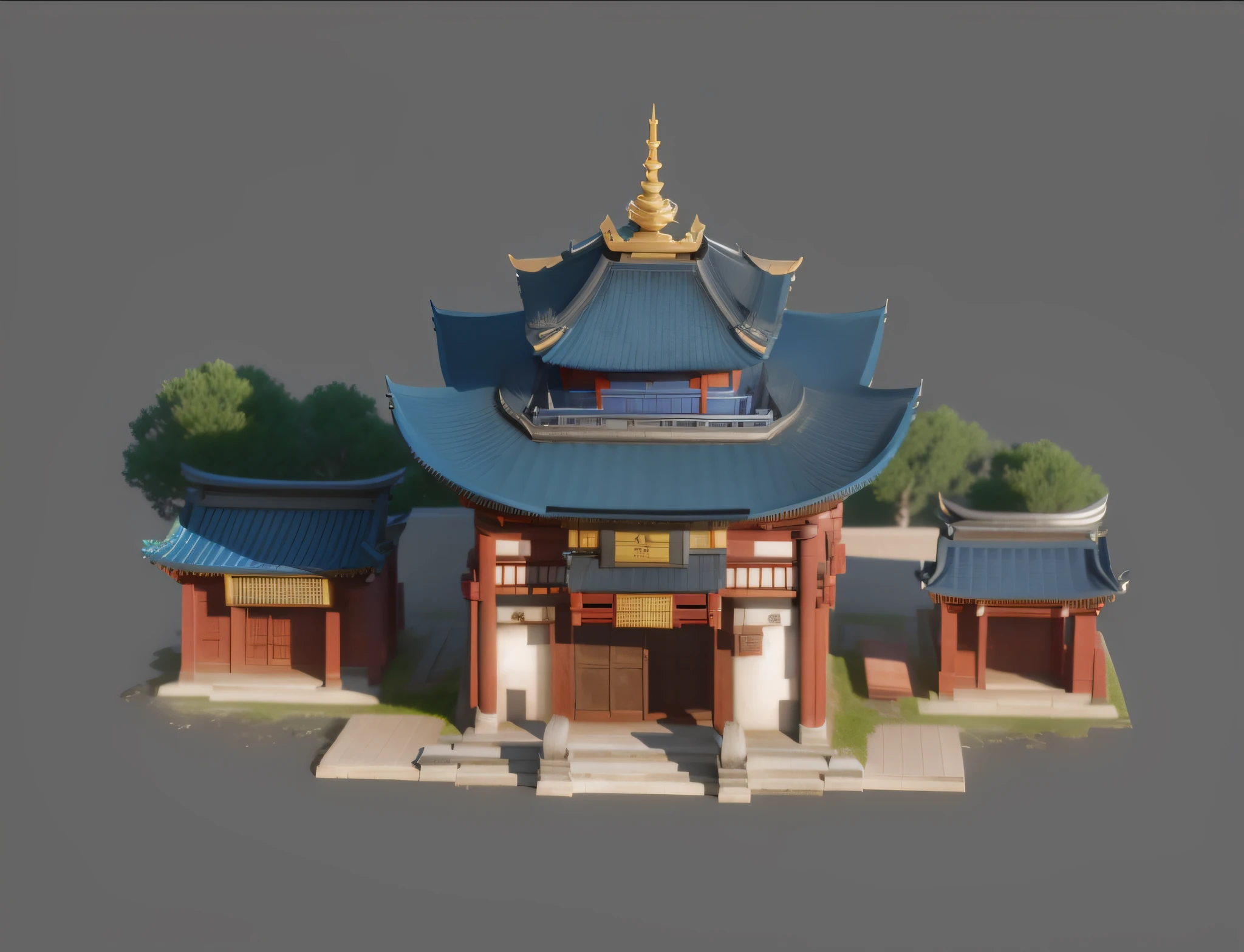 a close up of a small building with a blue roof, digital painting of a pagoda, realistic anime 3 d style, stylized concept art, inspired by senior environment artist, 3 d render stylized, painted as a game concept art, japanese temple, traditional japanese concept art, anime styled 3d, polycount contest winner, cyberpunk japanese temple, anime scenery concept art