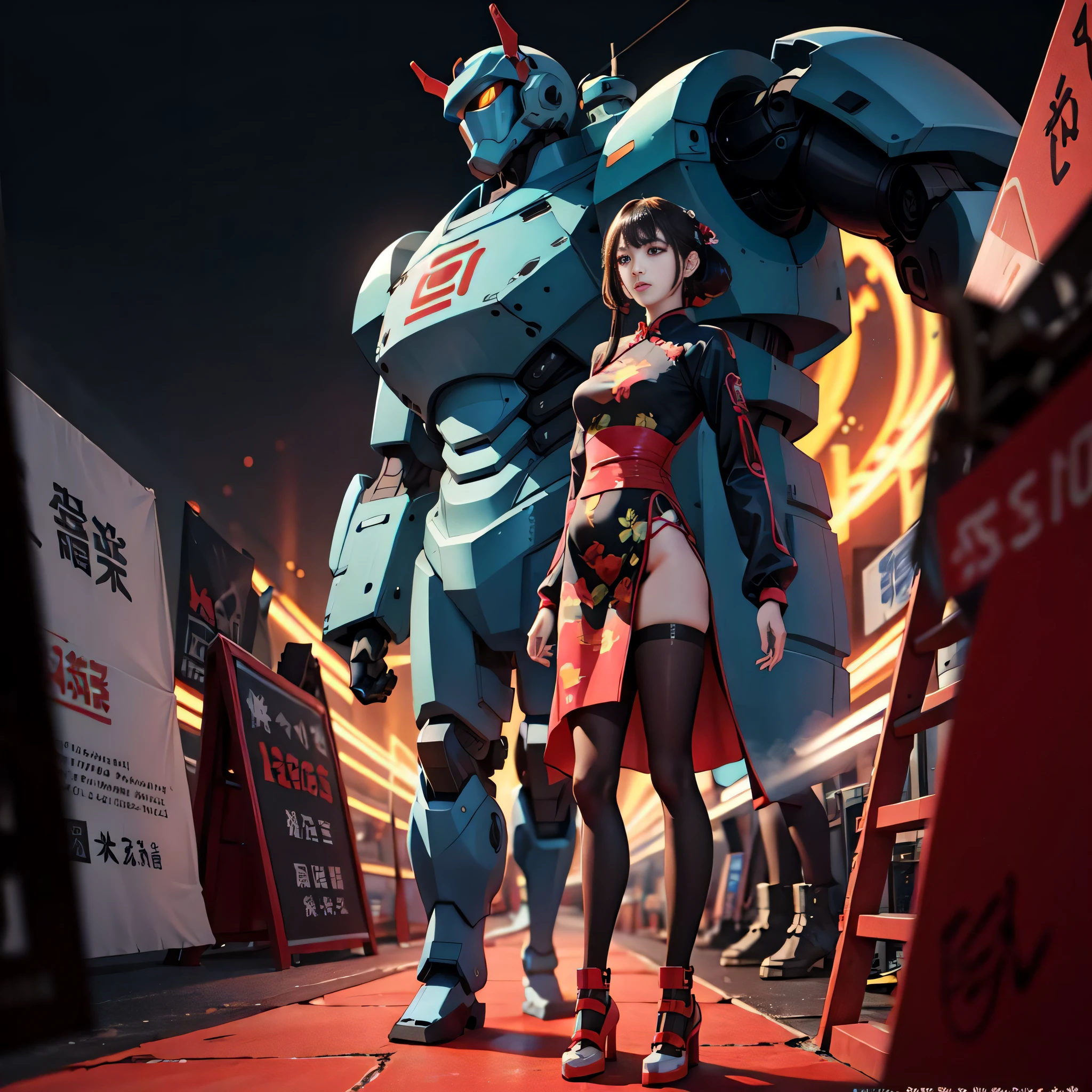 anime characters standing in front of a giant robot in a city, trending on cgstation, cgsociety and fenghua zhong, cgsociety masterpiece, [ trending on cgsociety ]!!, digital cyberpunk anime art, digital cyberpunk - anime art, trending in cgsociety, krenz cushart and wenjun lin, alena aenami and android jones