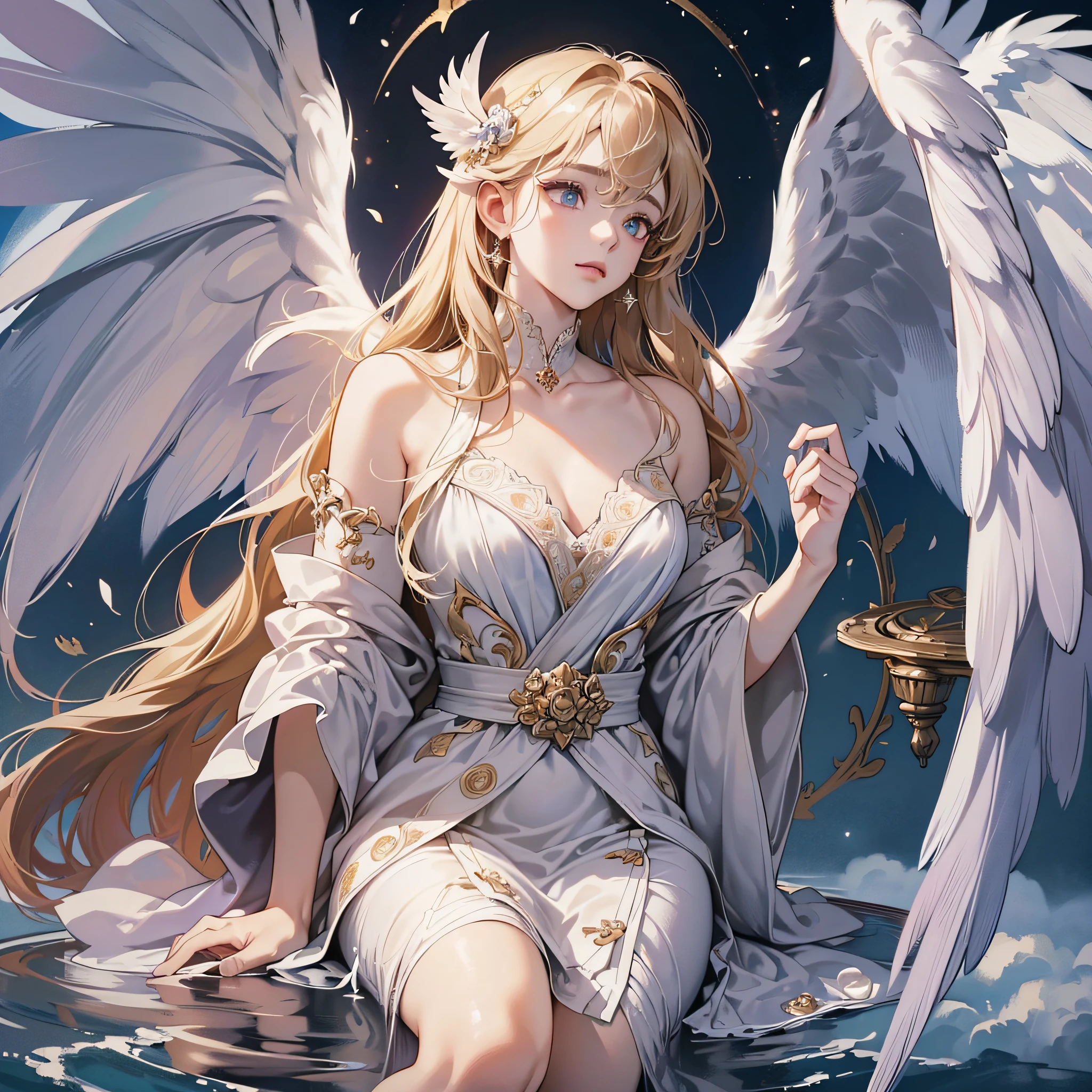 (Masterpiece: 1.2), Bestquality, (Ultra Detail), (Detailed background: 1.1), (Movie Light: 1.3), (Best shadow: 1.1), (Beautiful detail face: 1.2), (Hyperdetails: 1.1), (Dramatic light: 1.2), (Intricate details: 1.1), (Color: 1.1), (Angel: 1.4), (Descent from the cloud: 1.2), (Big wings: 1.3), (Flowing robes: 1.2), (Ethereal Light: 1.3), (Peace Expression: 1.2), (Heavenly atmosphere: 1.3), (Wide angle: 1.1), (Solo), (Full body: 1.1)., 16k, highres --auto --s2