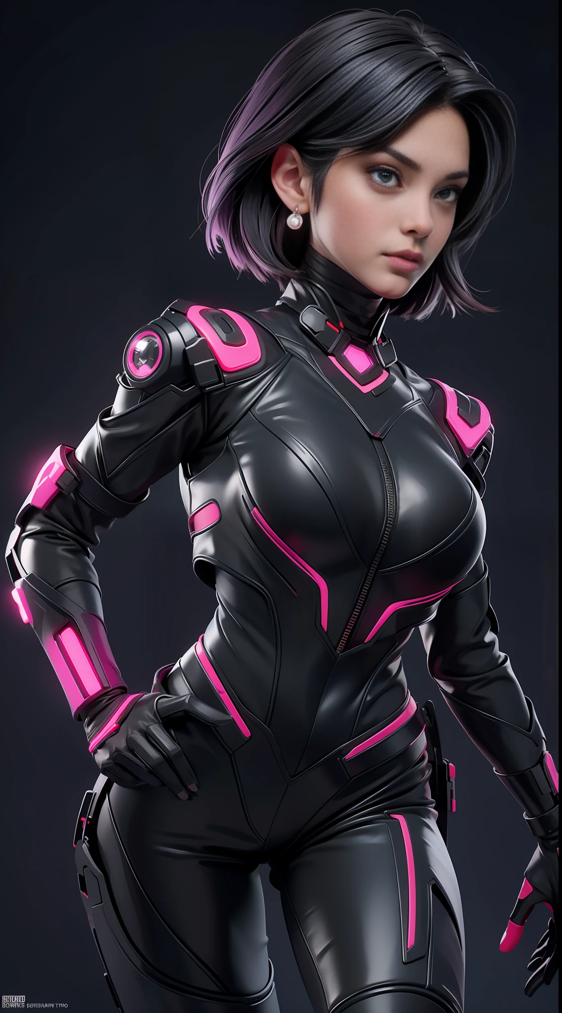 solo, super fine photo, portrait Unreal Engine 5 8K UHD of beautiful and aesthetic girl (girl: 1.3), gorgeous, grey short hair, red and black color scheme tight cybernetic latex catsuit, cyberpunk assassin, cyberpunk full face mask, earrings, cybernetic long heel, cybernetic long glove, futuristic design, purple neon lights details, beautiful make up, best quality, masterpiece, official art, unified 8k wallpaper, super detailed, sharp focus, dynamic pose, body parts, Power Rangers costume