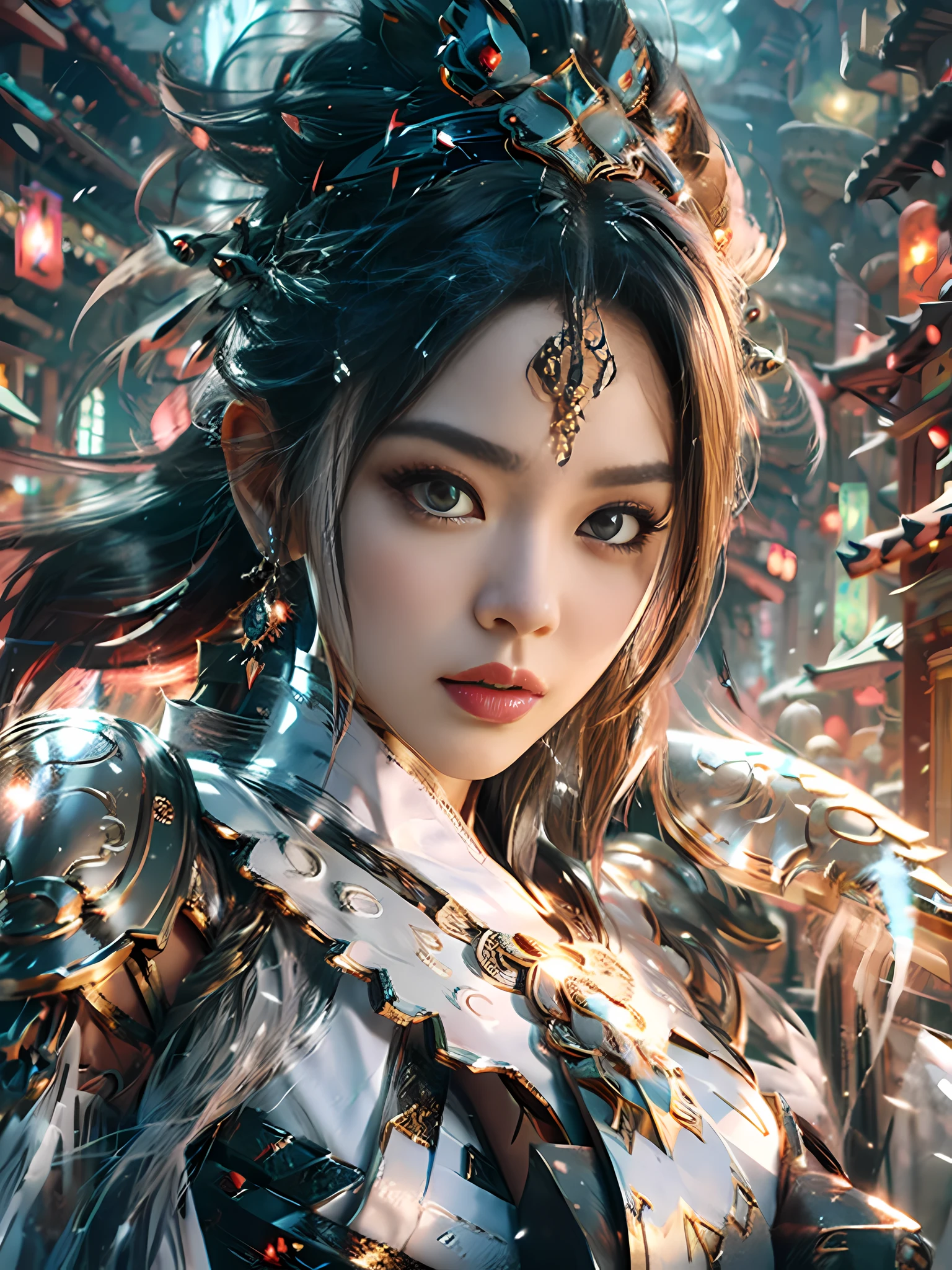 Close-up of a woman in a silver blue dress, Cheng Weipan Art Station, Xiuxian Technology Sense, Ice and Snow Beauty, Gauze Sleeves, Detailed Fantasy Art, Stunning Character Art, Epic Exquisite Character Art, Beautiful Armor, Extremely Detailed Art Sprout, Detailed Digital Animation Art, Art Station Pixiv on Artgerm, Armor Girl, Exquisite Intricate Headdress and Jewelry