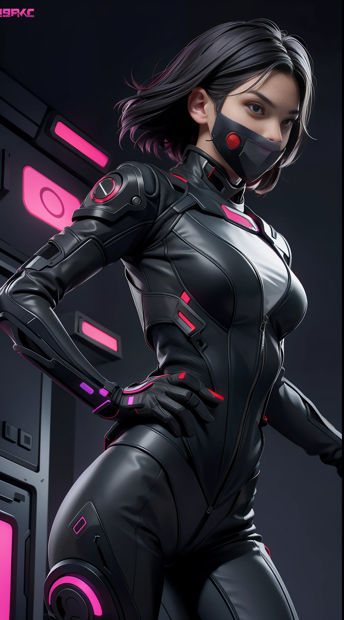 solo, super fine photo, portrait Unreal Engine 5 8K UHD of handsome male, grey short hair, red and black color scheme tight cybernetic latex catsuit, cyberpunk assassin, cyberpunk full face mask, cybernetic boots, cybernetic long glove, futuristic design, purple neon lights details, best quality, masterpiece, official art, unified 8k wallpaper, super detailed, sharp focus, dynamic pose, body parts.