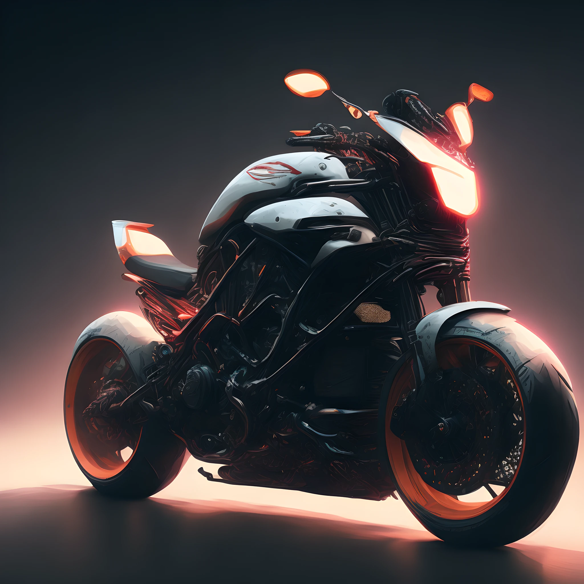 motorcycles, Cyberpunk Style, rim light, Well lit, White background, best quality, highres