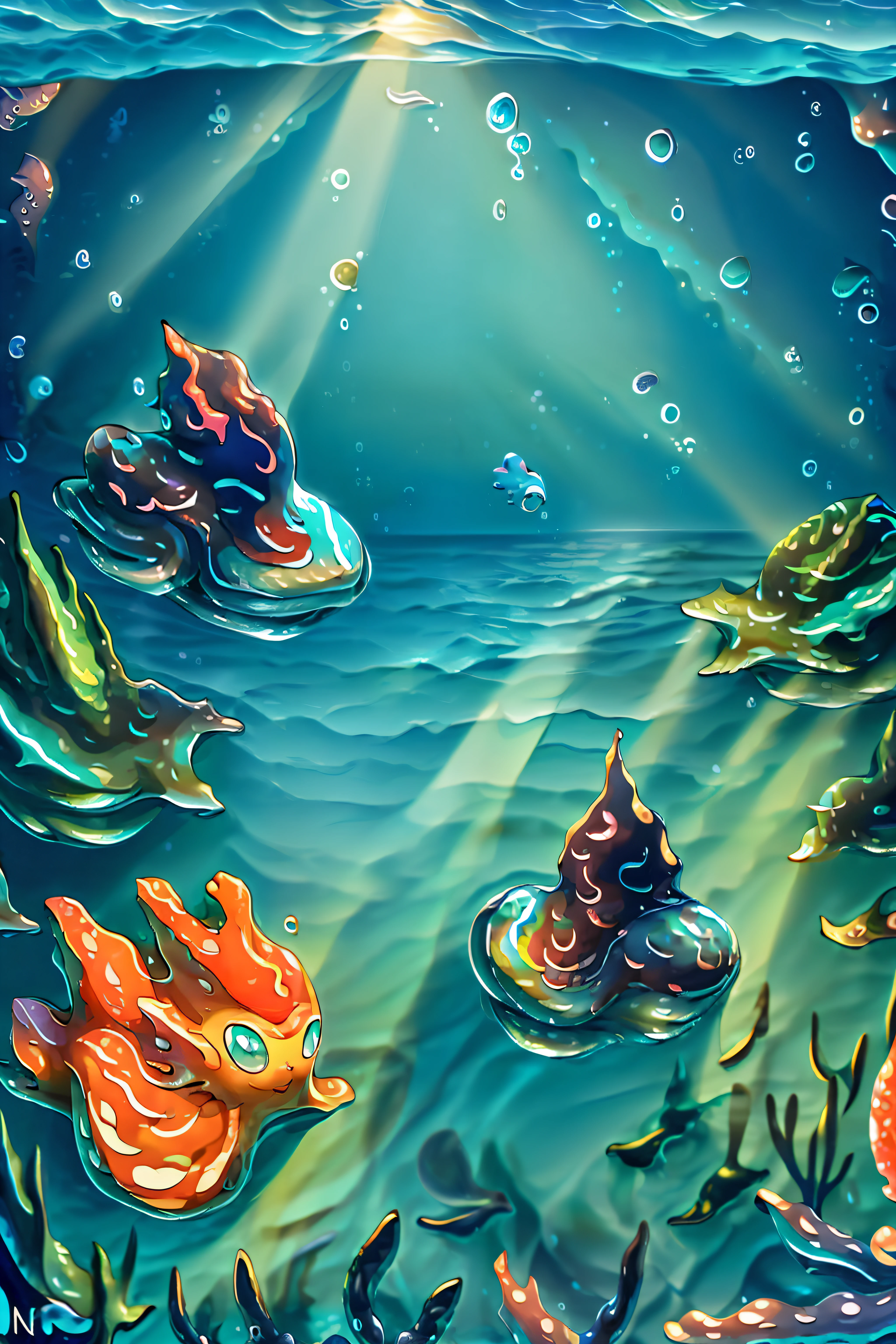 cute kawaii (sea slug:1.8), underwater, bright, saturated, colorful, landscape, seabed, marine life, (no human:1.5), (no humans:1.5), (non-human:1.5)