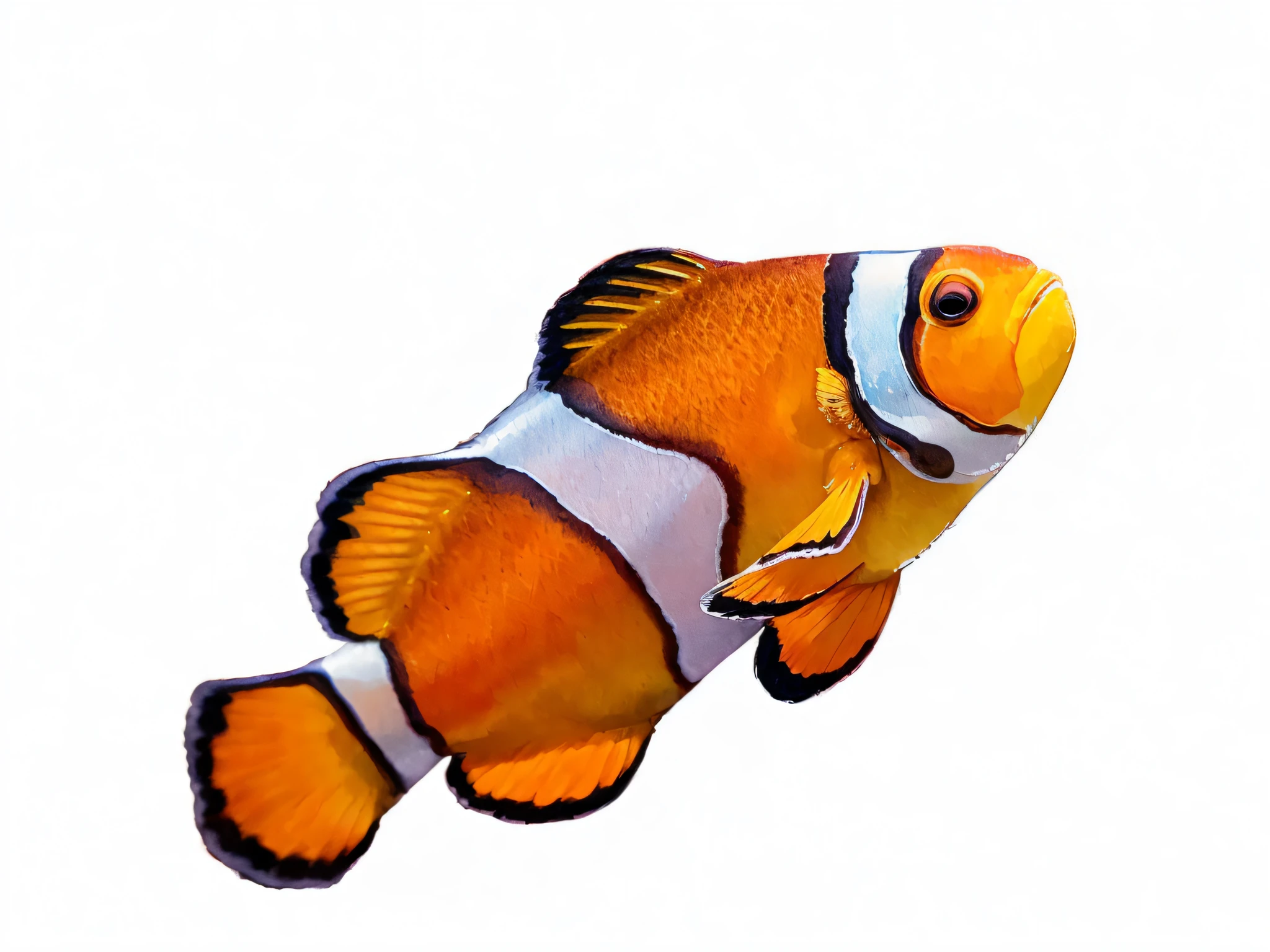 watercolor,a clownfish, watercolor style, wet in wet technique, flat illustration, highly detailed clean, vector image, masterpiece, professional, isometric, bright vector, white background, dry brush, brush stroke, drawn on canvas, by J.M.W. Turner. Expressive markers.