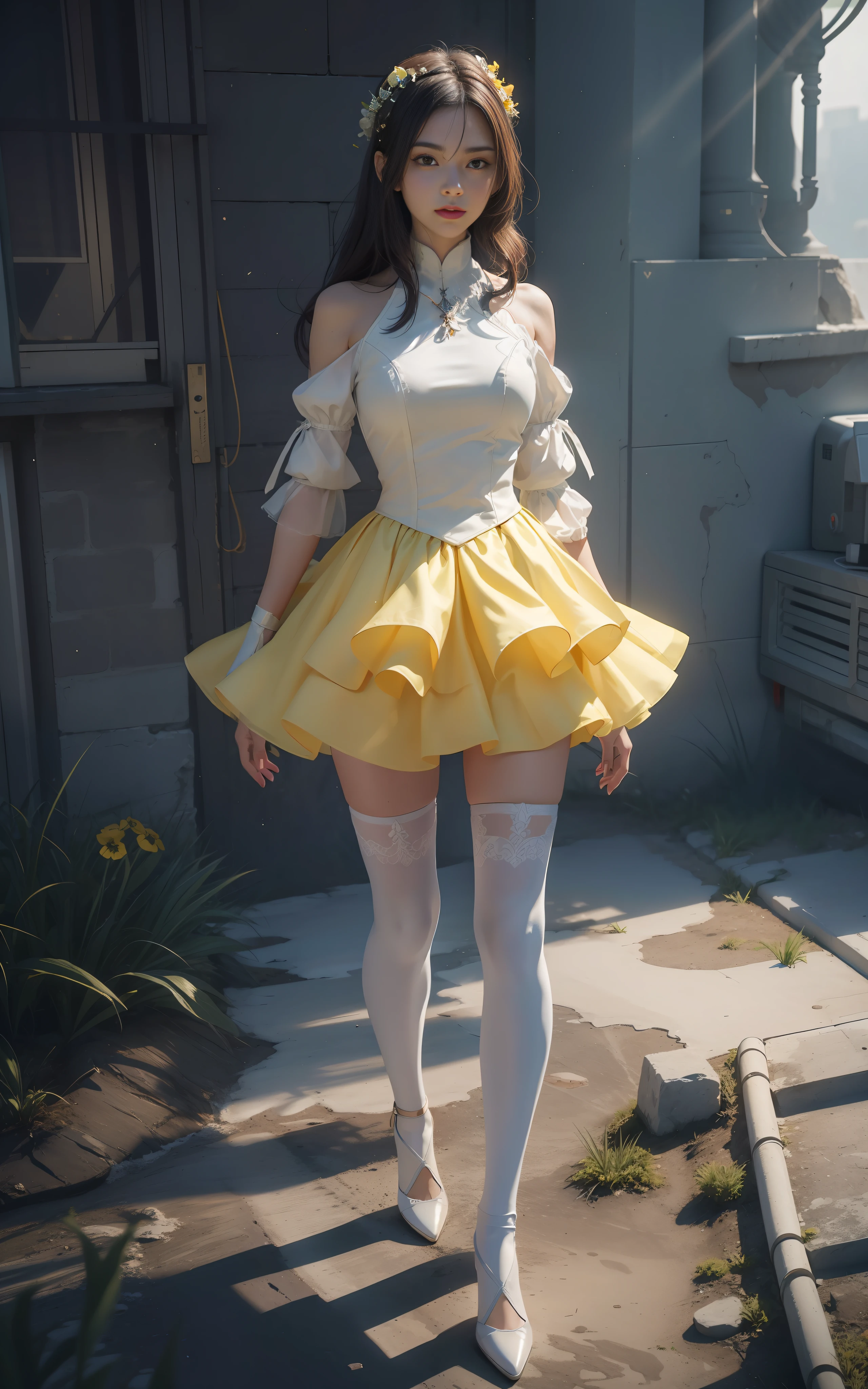 (((Single Screen))), (Best Quality)), (Masterpiece)), (Very detailed: 1.3), 3D, Stone Mech, Long Legs, White Stockings, Drinking, Happy, Joyful, (Yellow theme: 1.2), Ancient Technology, HDR (High Dynamic Range), Ray Tracing, NVIDIA RTX, Super Resolution, Unreal 5, Subsurface Scattering, PR Texture, Post-processing, Anisotropic Filtering, Depth of Field, Maximum sharpness and sharpness, multi-layer textures, Albedo and highlight maps, Surface shading, Accurate simulation of light-material interactions, perfect proportions, octane rendering, duotone lighting, low ISO, white balance, rule of thirds, wide aperture, 8K RAW, efficient subpixels, subpixel convolution, luminous particles, light scattering, Tyndall effect