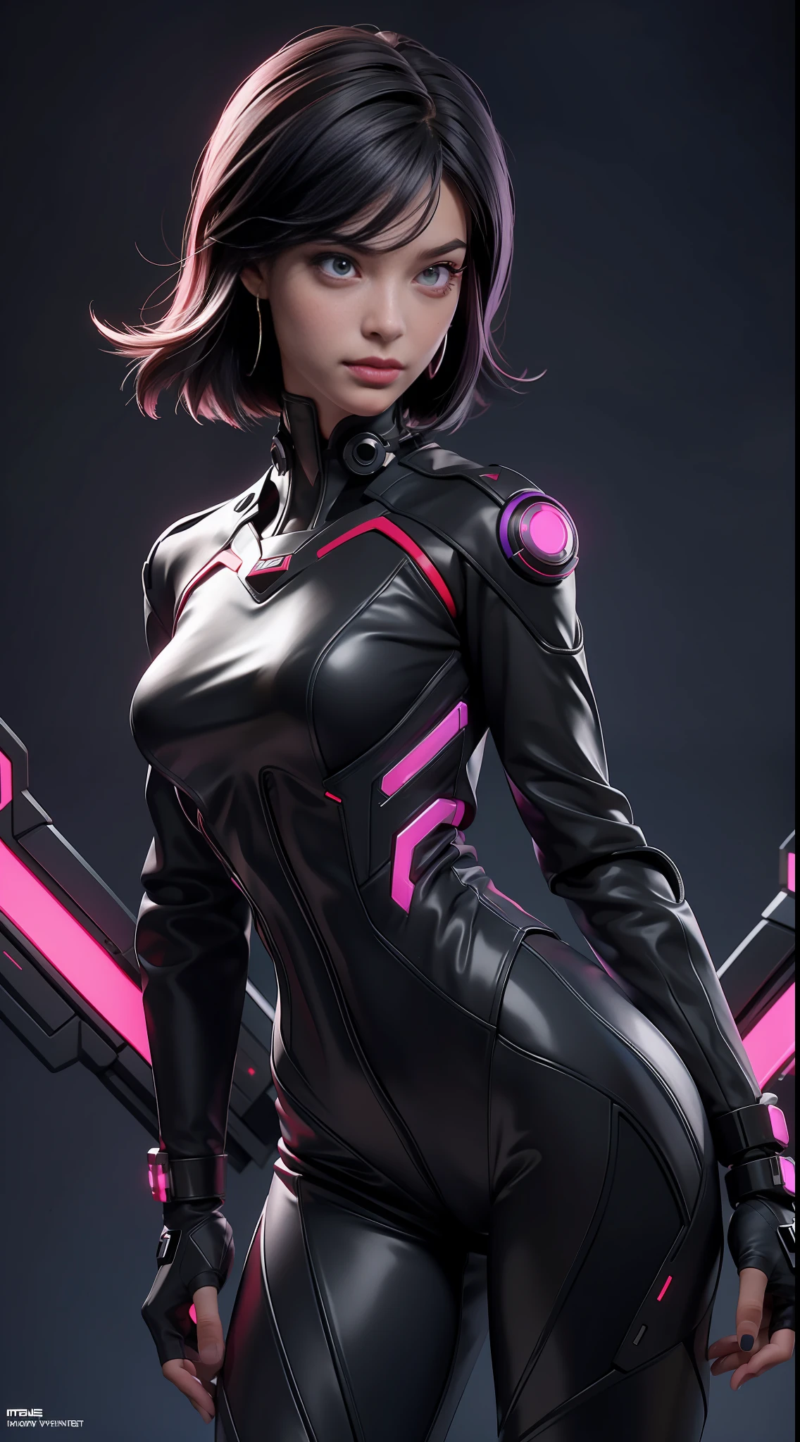 solo, super fine photo, portrait Unreal Engine 5 8K UHD of beautiful and aesthetic girl (girl: 1.3), gorgeous, grey short hair, red and black color scheme tight cybernetic latex catsuit, cyberpunk assassin, cyberpunk full face mask, earrings, cybernetic long heel, cybernetic long glove, futuristic design, purple neon lights details, beautiful make up, best quality, masterpiece, official art, unified 8k wallpaper, super detailed, sharp focus, dynamic pose, body parts, Power Rangers costume