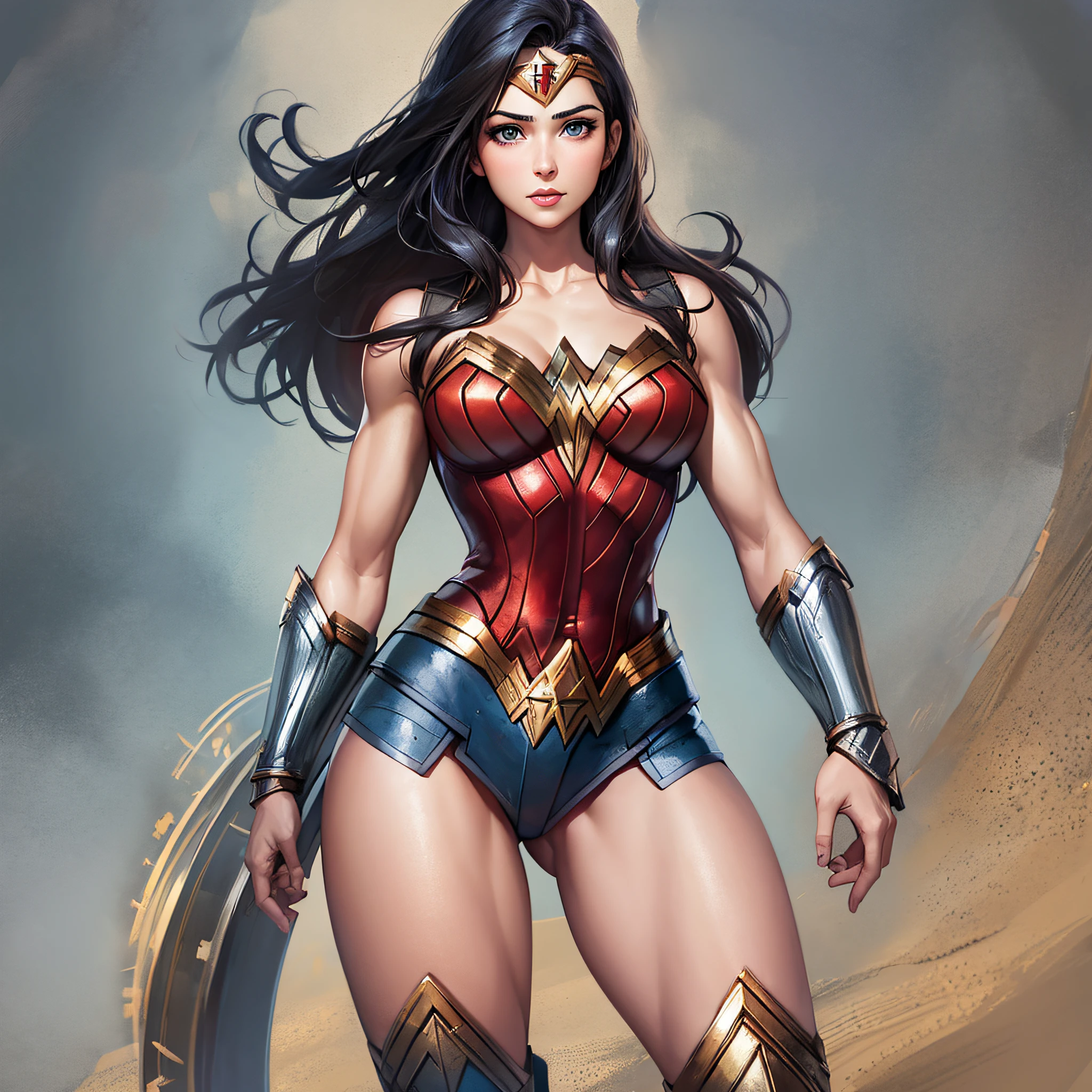 Wonder Woman in the middle of World War II Defined muscles short clothes