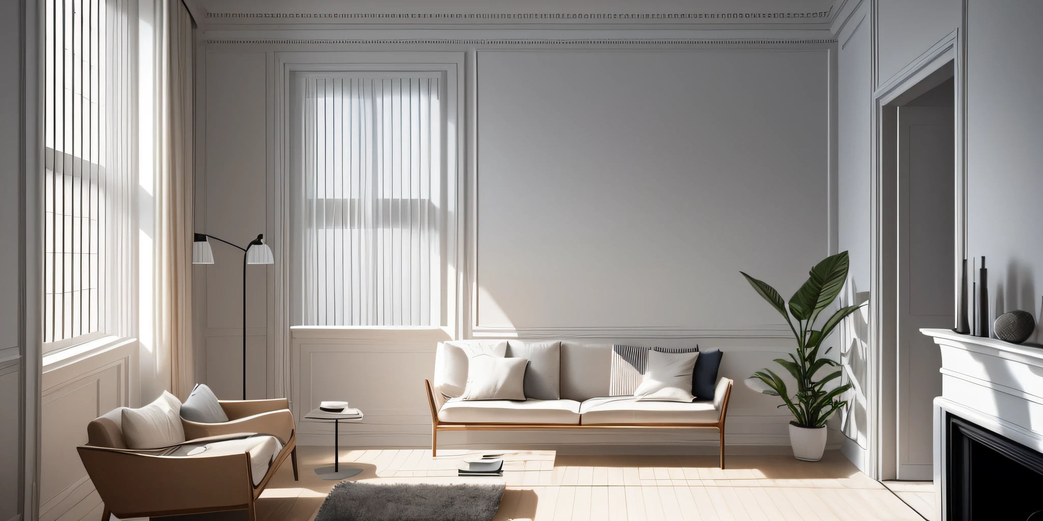 minimalist interior, living room, white walls, skin pores, skin indentation, detailed face, best shadows, best lighting, cinematic lighting, best quality, luminous eyes, ambient warm light, warm tones, --auto --s2