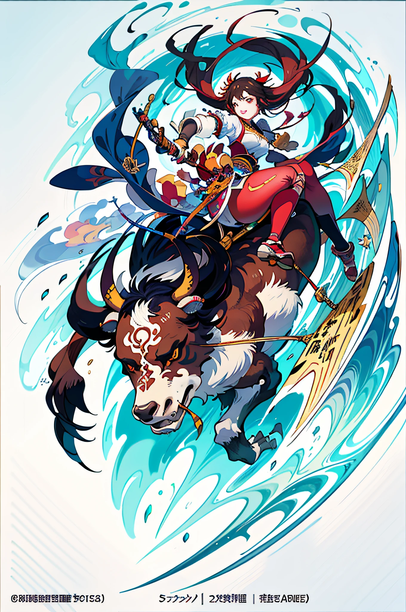 Anime girl riding a bull carrying a girl, pixiv competition winner, ukiyo-e, anime cover, kawanishi, Japanese traditional concept art, onmyoji, guweiz, yen press, chubby buffalo, onmyoji detailed art, 2 0 2 1 anime, illustrated anime, trending anime artwork