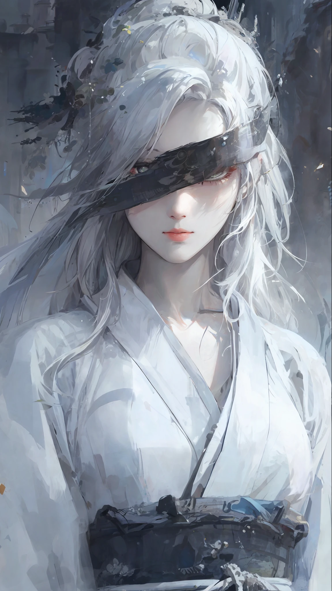 a close up of a woman with white hair and a white mask, beautiful character painting, guweiz, artwork in the style of guweiz, white haired deity, by Yang J, epic exquisite character art, stunning character art, by Fan Qi, by Wuzhun Shifan, guweiz on pixiv artstation