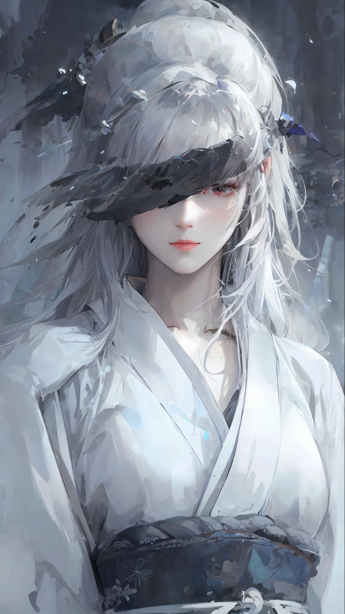 a close up of a woman with white hair and a white mask, beautiful character painting, guweiz, artwork in the style of guweiz, white haired deity, by Yang J, epic exquisite character art, stunning character art, by Fan Qi, by Wuzhun Shifan, guweiz on pixiv artstation