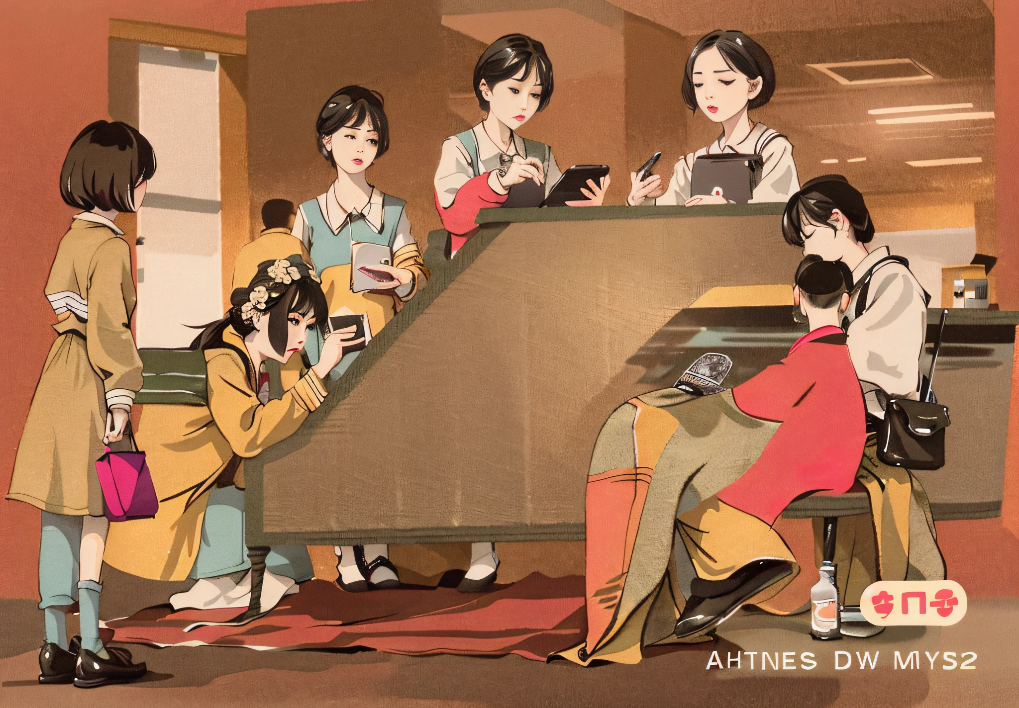 All the women looked down at their phones