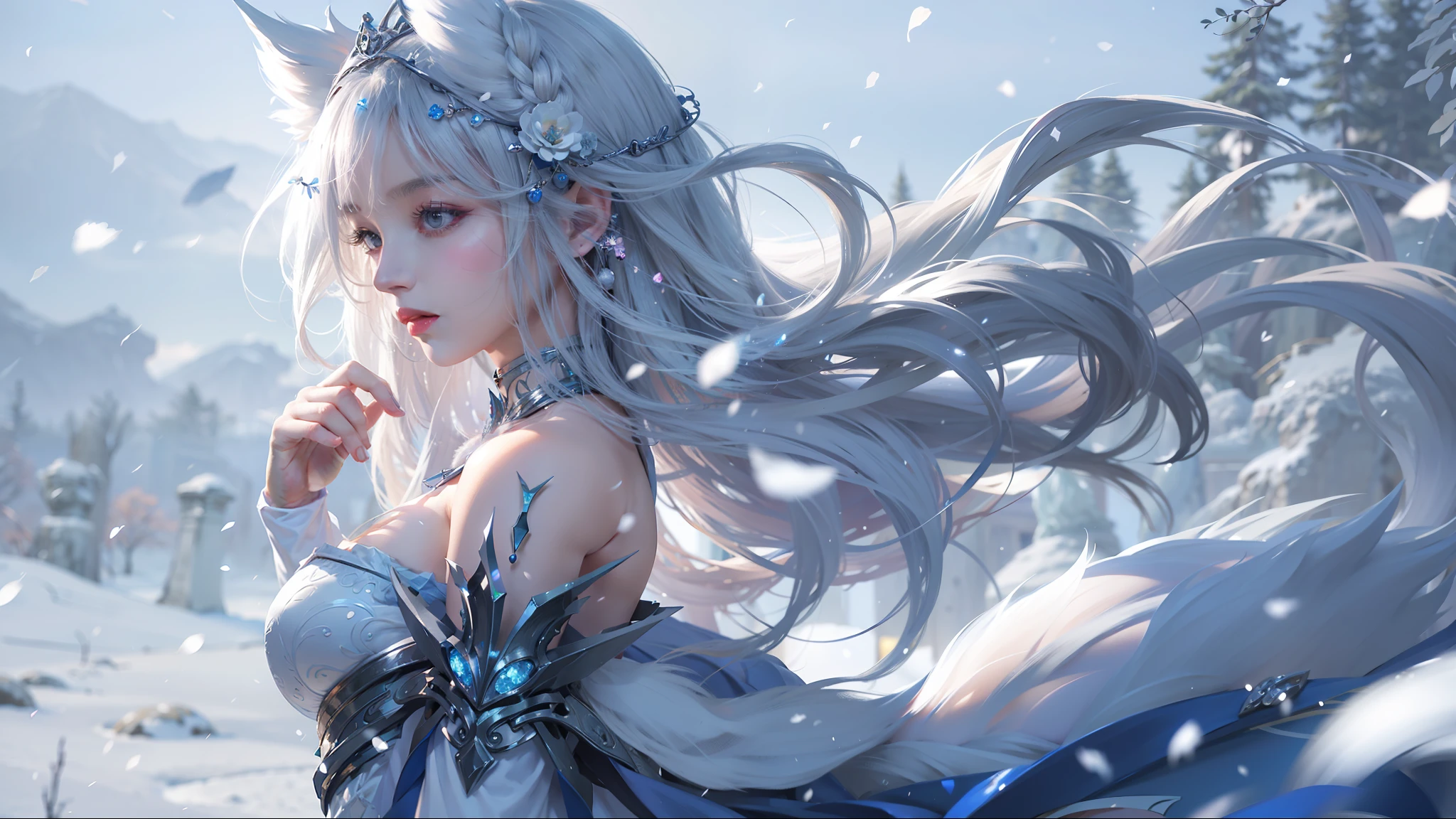 anime, a woman in a white dress with a crown on her head, fanart best artstation, by Yang J, trending on artstation pixiv, goddess of winter, trending on cgstation, fantasy art style, guweiz on pixiv artstation, detailed digital anime art, guweiz on artstation pixiv, anime fantasy illustration