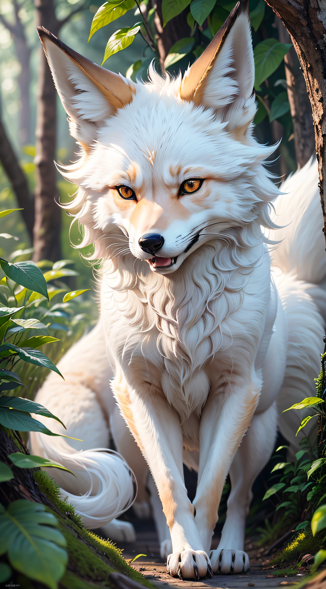 This is an ultra-detailed, high-resolution and top-quality CG Unity 8k wallpaper in ancient style with a predominance of warm white. A beautiful white nine-tailed fox appears in the picture