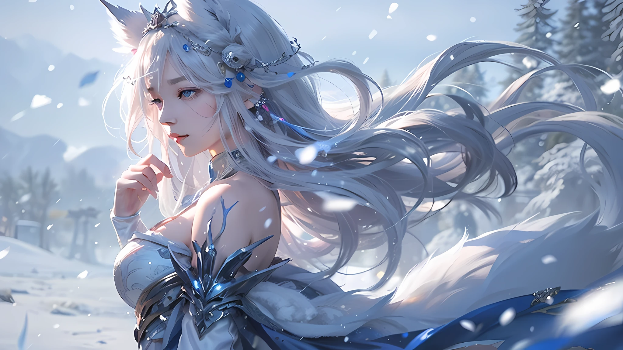 anime, a woman in a white dress with a crown on her head, fanart best artstation, by Yang J, trending on artstation pixiv, goddess of winter, trending on cgstation, fantasy art style, guweiz on pixiv artstation, detailed digital anime art, guweiz on artstation pixiv, anime fantasy illustration