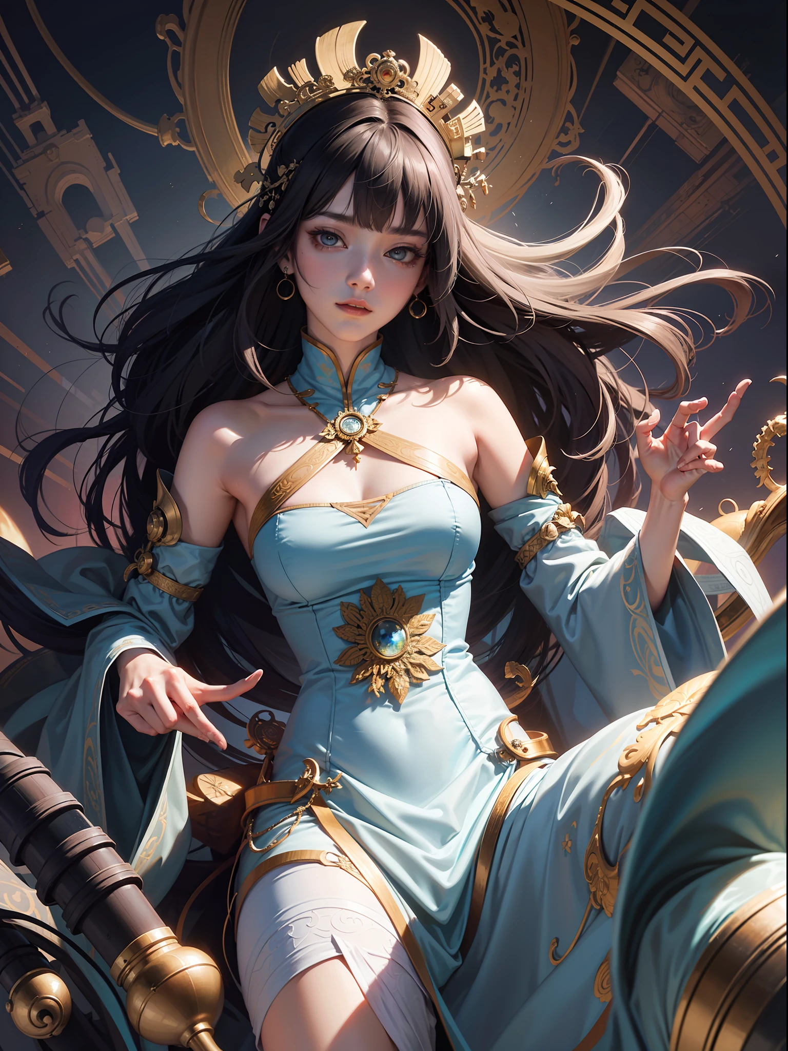 official art, unity 8k wallpaper, super detailed, beautiful and aesthetic, masterpiece, best quality, (zentangle, mandala, tangled, entangled), (fractal art: 1.3), 1girl, hanfu, very detailed, dynamic angle, cowboyshot, the most beautiful forms chaotic, elegant, brutalist design, bright colors, romanticism, james jean, robbie devi antono, ross tran, francis bacon, michal Mraz, Adrian Gaine, Petra Cortreit, Gerhard Richter, Takato Yamamoto, Ashley Wood, Atmospheric, Ecstatic Notes, Flowing Notes Visible