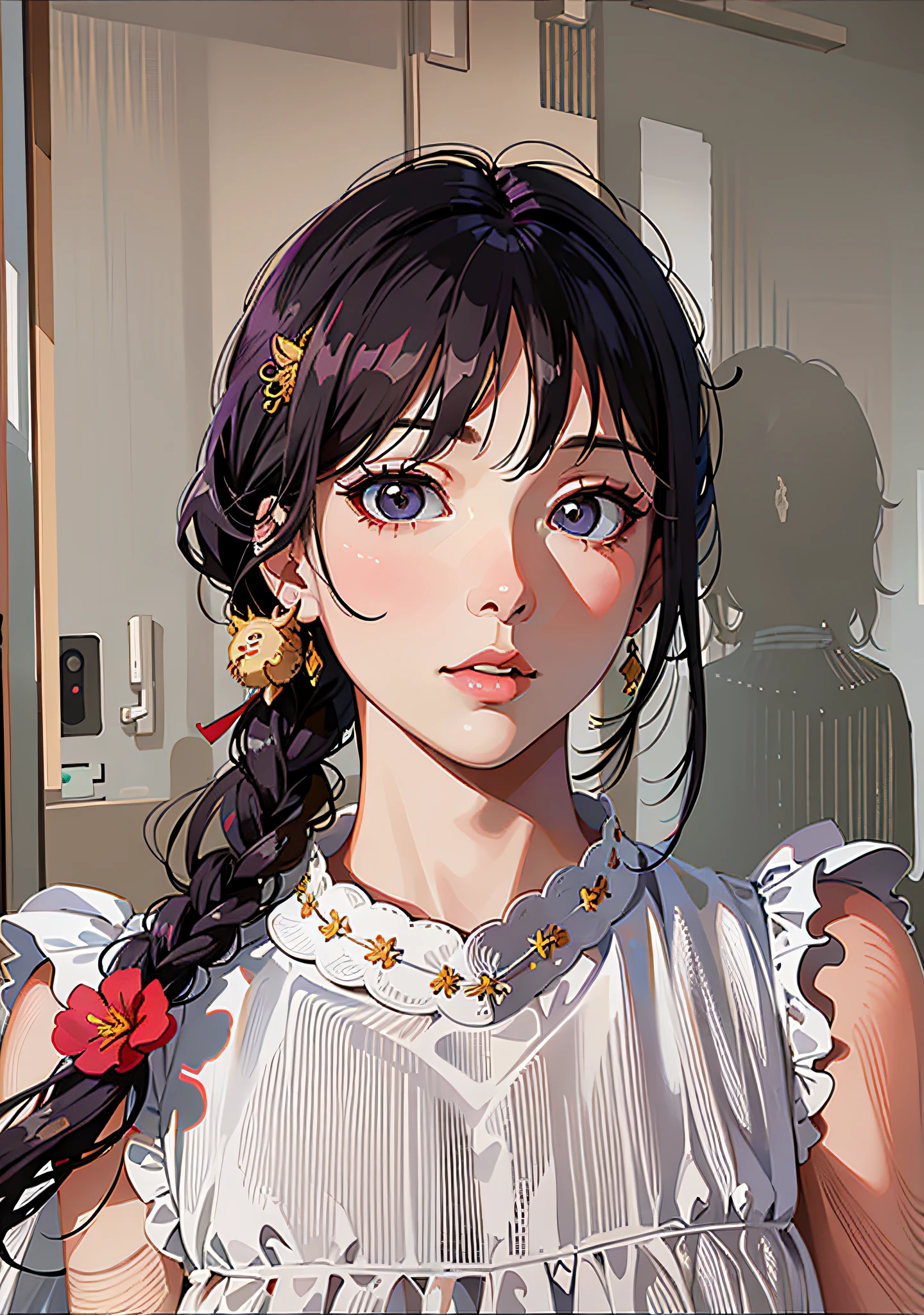 ((Lion hair ornament)), woman poses for photo, Urzan, Nam Jae-yeon, neat hair with bangs, young and cute Korean face, Kim Young-shen, Choi Hyun-hwa, bangs, Lee Ji-eun, Wan cute Korean face, Kim Do-young, braid hairstyle, Hwang Se-an, HD