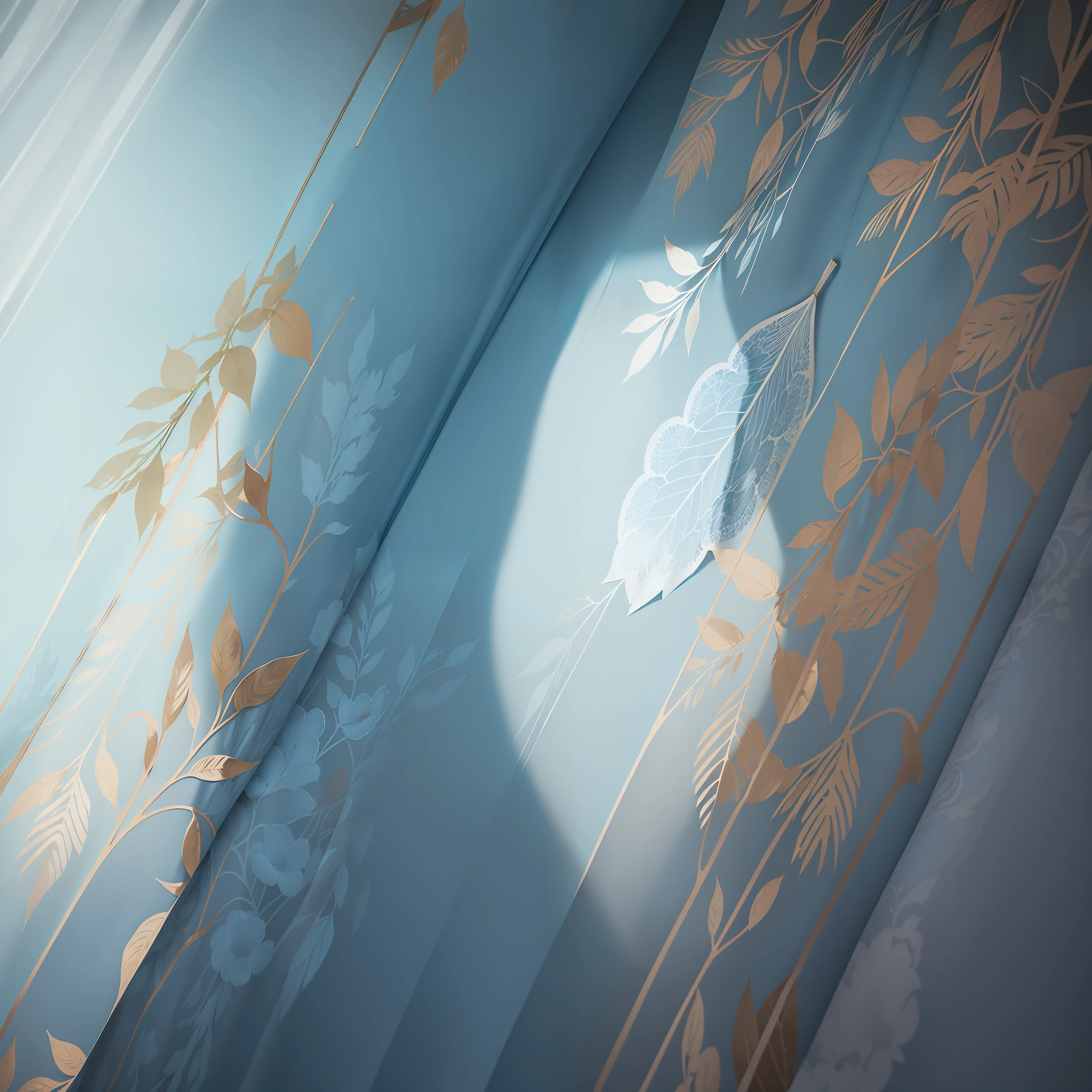 there is a picture of a blue shower curtain with a leaf on it, transparent cloth, leaves and simple cloth, tiles curtains, medium closeup shot, a close up shot, silk tarps hanging, elegant!, 70s, 7 0 s, blue backdrop, 7 0 - s, medium close shot, curtain, medium closeup, pvc, closer view, plastic and fabric