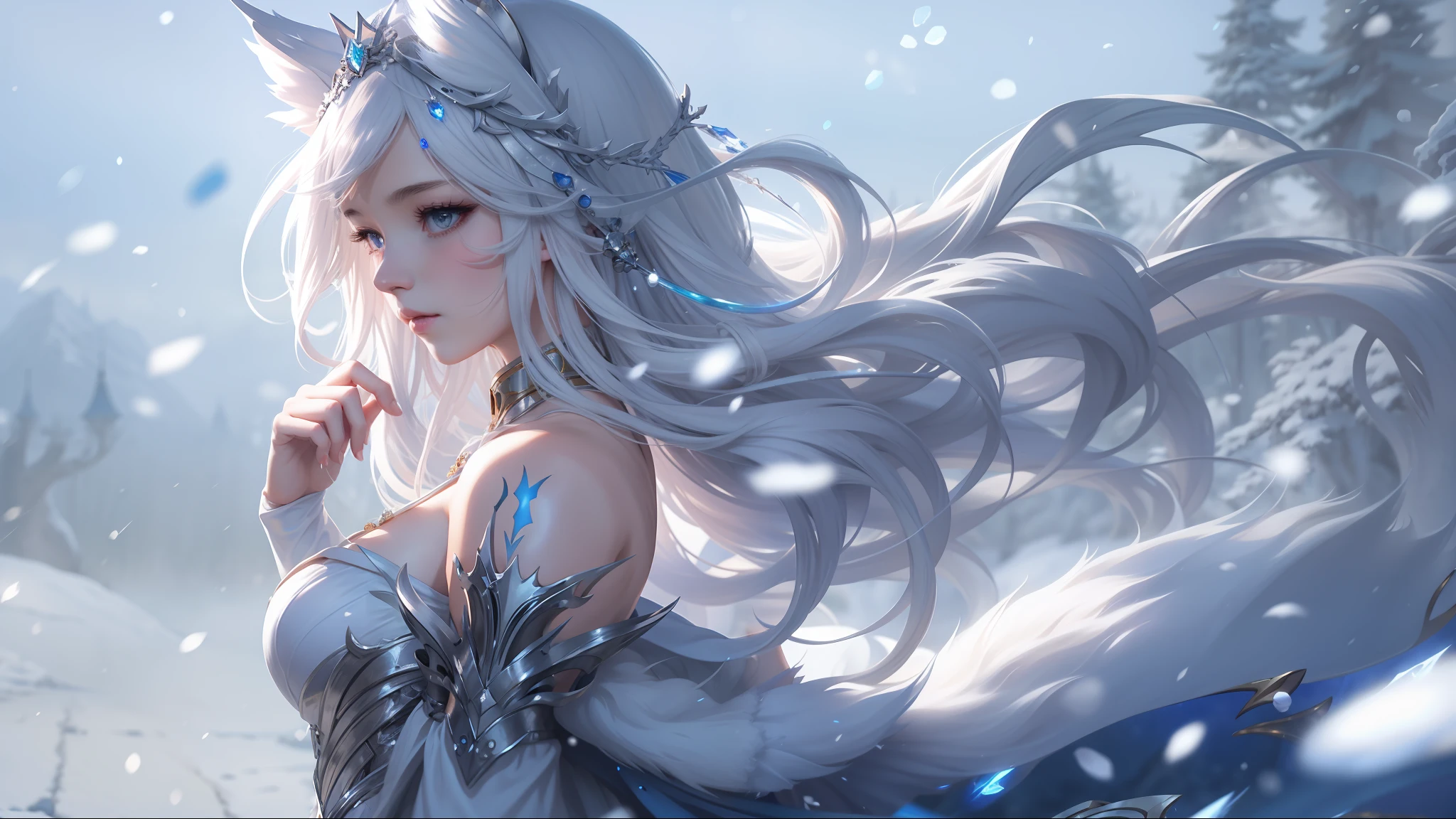 anime, a woman in a white dress with a crown on her head, fanart best artstation, by Yang J, trending on artstation pixiv, goddess of winter, trending on cgstation, fantasy art style, guweiz on pixiv artstation, detailed digital anime art, guweiz on artstation pixiv, anime fantasy illustration