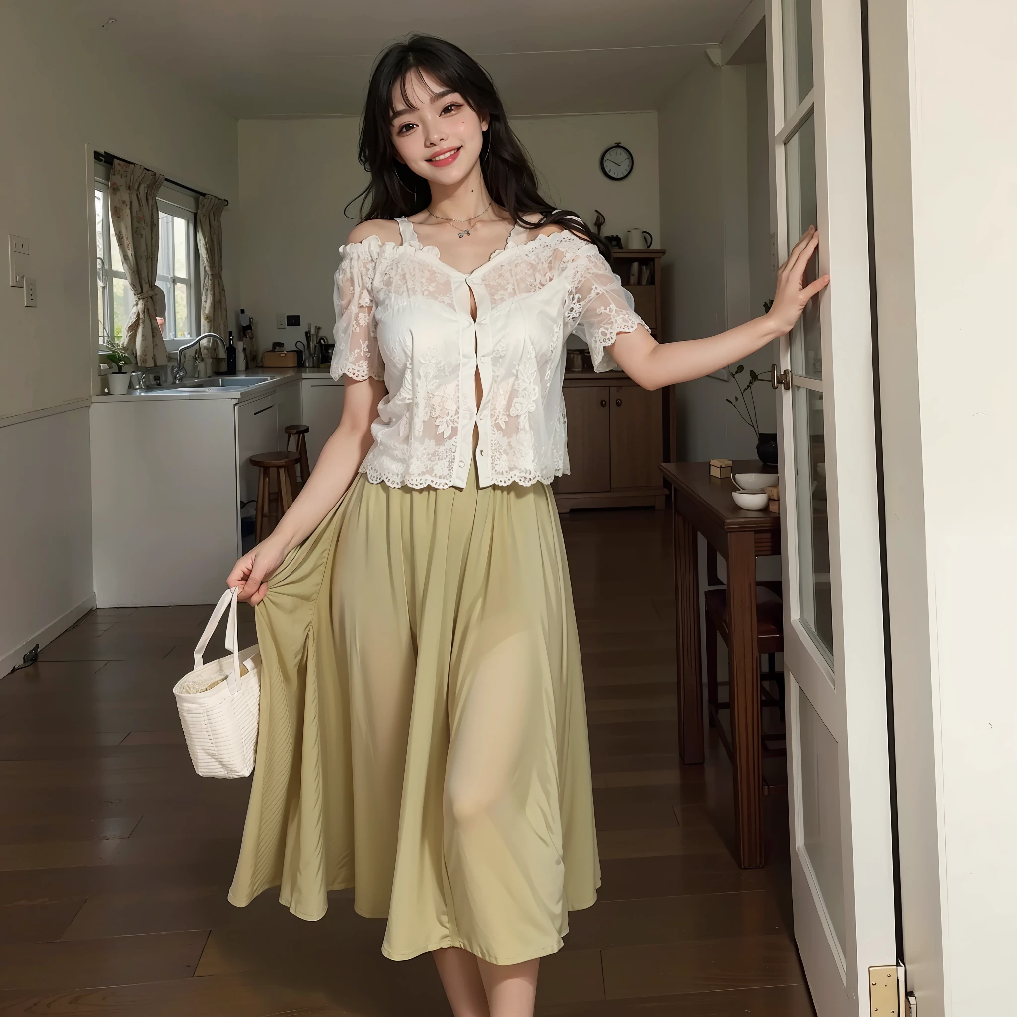 best quality, masterpiece, ultra high res, photorealistic, 1girl, offshoulder, smile