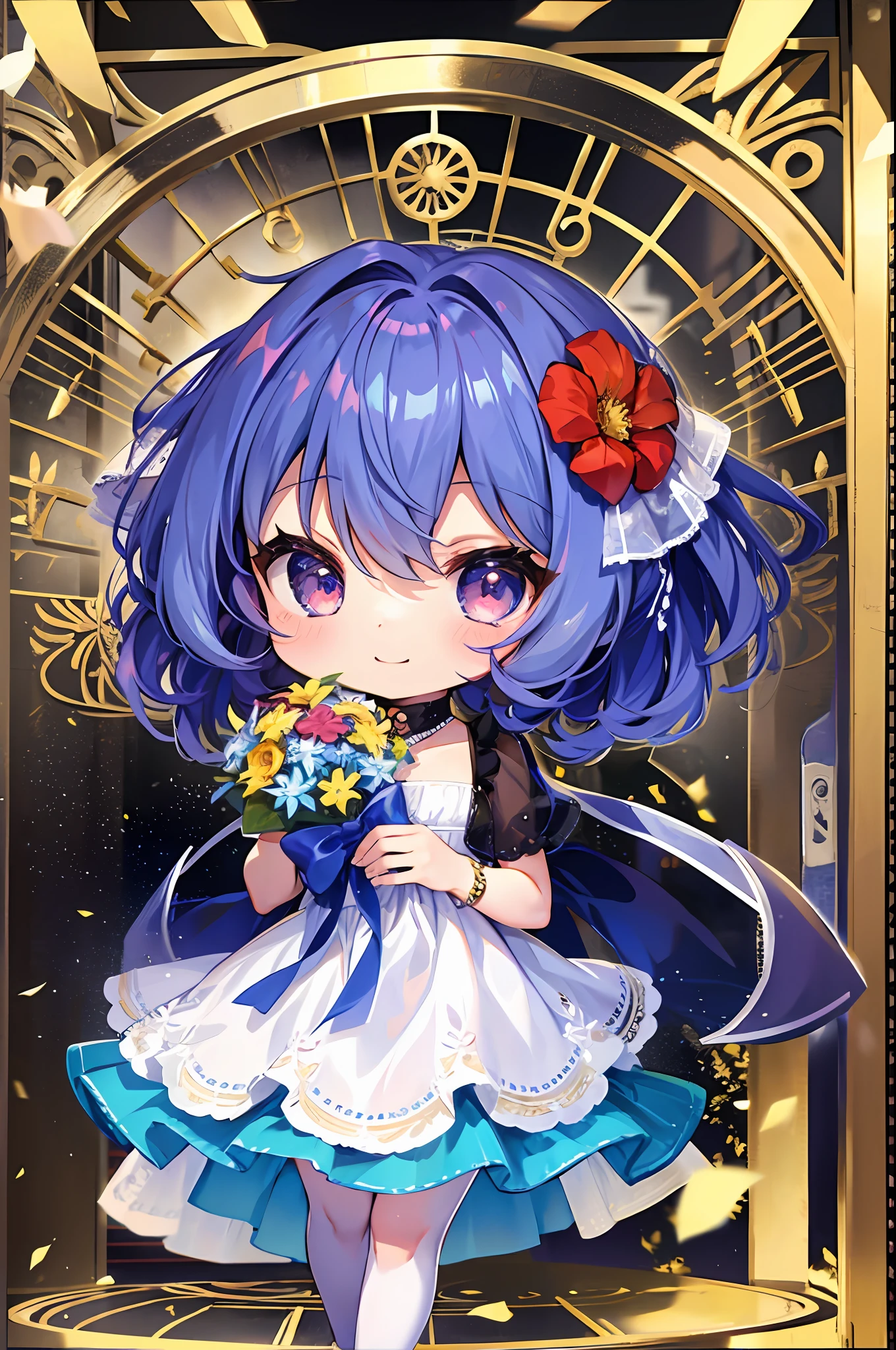 (Chibi: 1.3), happy, (holding a bouquet),