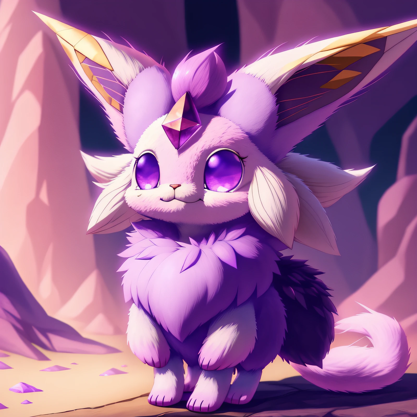 Jackalope, long fluffy spikey pink ears,, Amethyst forehead gem, long silky fuchsia tail, this character has psi powers, masterpiece, best quality