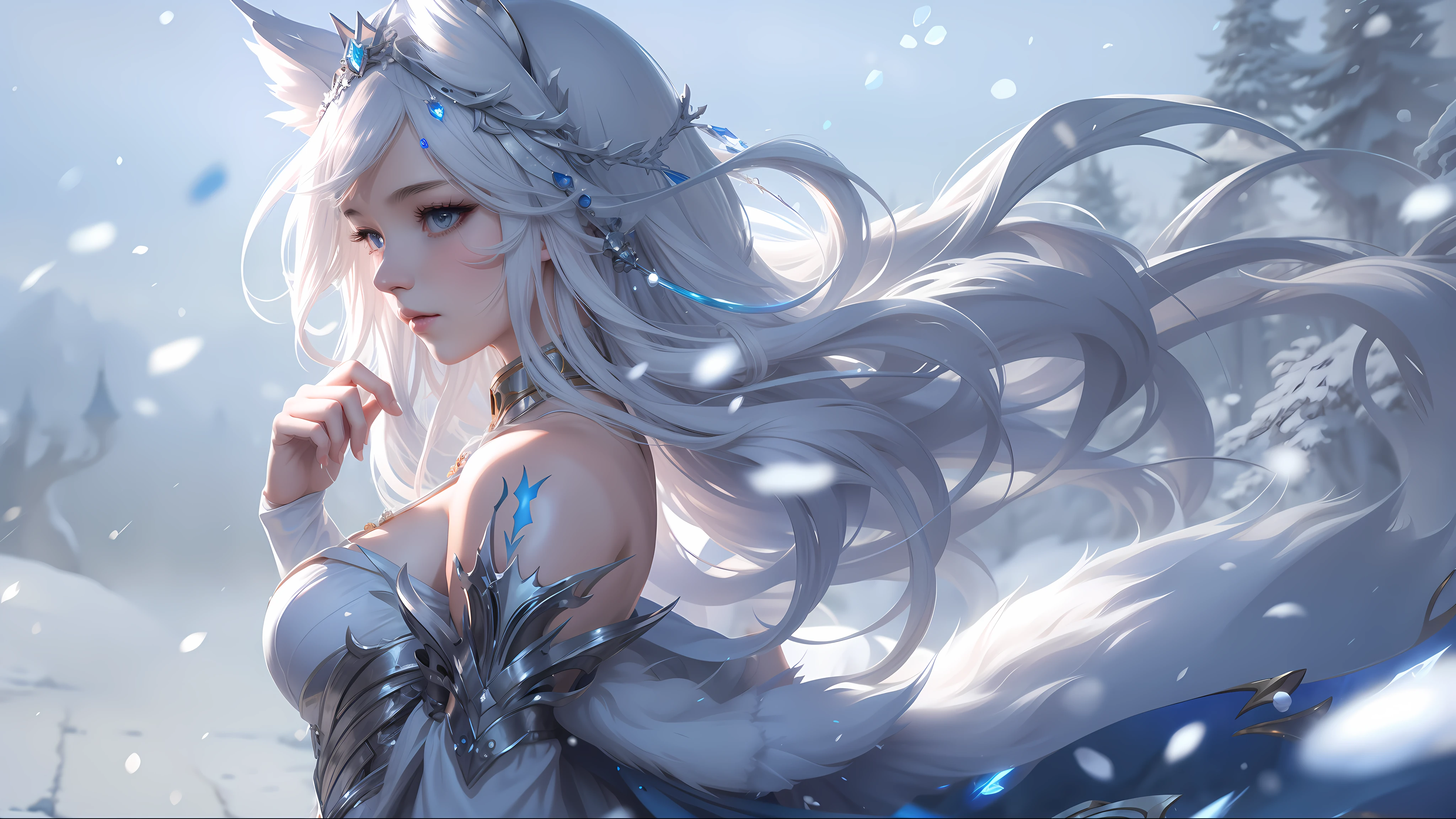 anime, a woman in a white dress with a crown on her head, fanart best artstation, by Yang J, trending on artstation pixiv, goddess of winter, trending on cgstation, fantasy art style, guweiz on pixiv artstation, detailed digital anime art, guweiz on artstation pixiv, anime fantasy illustration