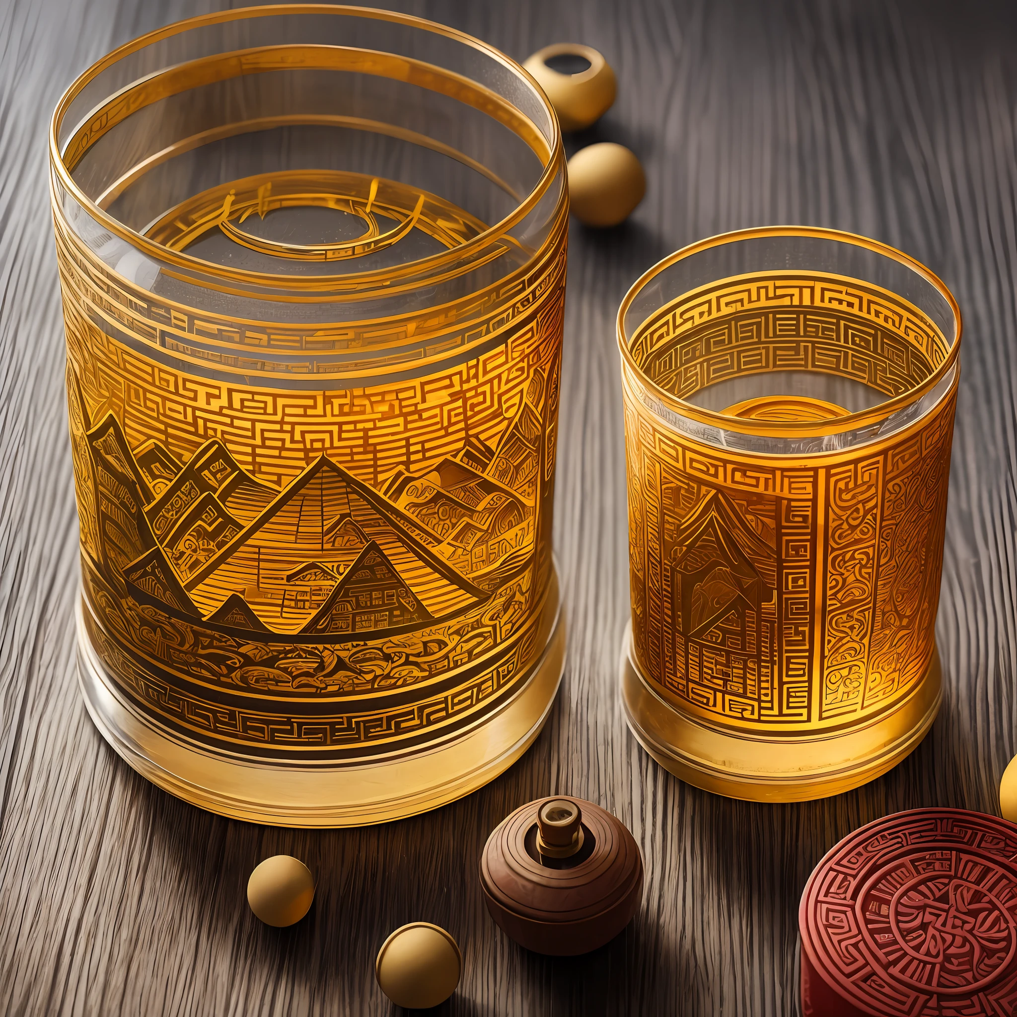 A Haige brand liquor product picture, in the Chinese style scene, there are mountains, water ancient book lanterns, retain bottle color, sunlight, natural lighting, soft light, blazing yellow, colorful embellishments, product photography, commercial photography, realistic and realistic, intricate details, 32K picture quality, telephoto lens, Sony lens, high quality --auto --s2