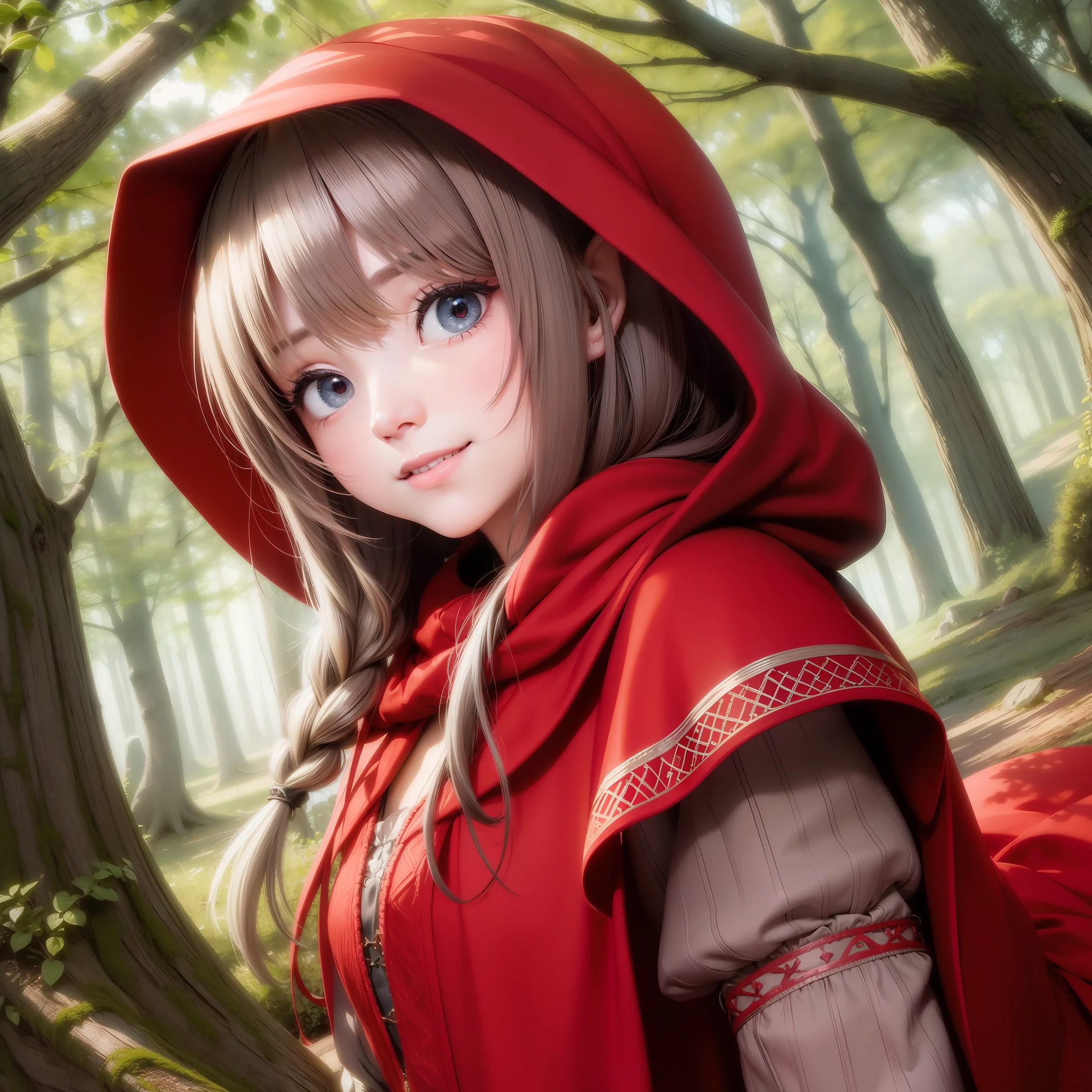 (Masterpiece) 8K resolution, Little Red Riding Hood, very pretty girl, kind smile, fantasy style,