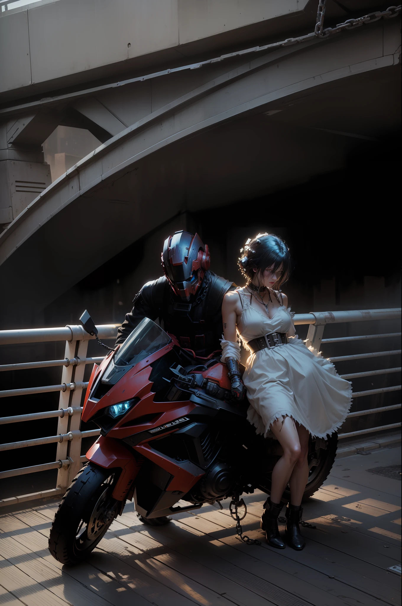Dark_Fantasy,Cyberpunk,(chain saw,chain saw man,Red:1.1),1man,Mechanical marvel,Robotic presence,Cybernetic guardian, wearing a worn-out mech suit, intricate, (steel metal [rusty]), elegant, clear focus, shot by greg rutkowski, soft lighting, vibrant colors, masterpiece, ((street)), cowboy shot, dynamic pose, --auto --s2