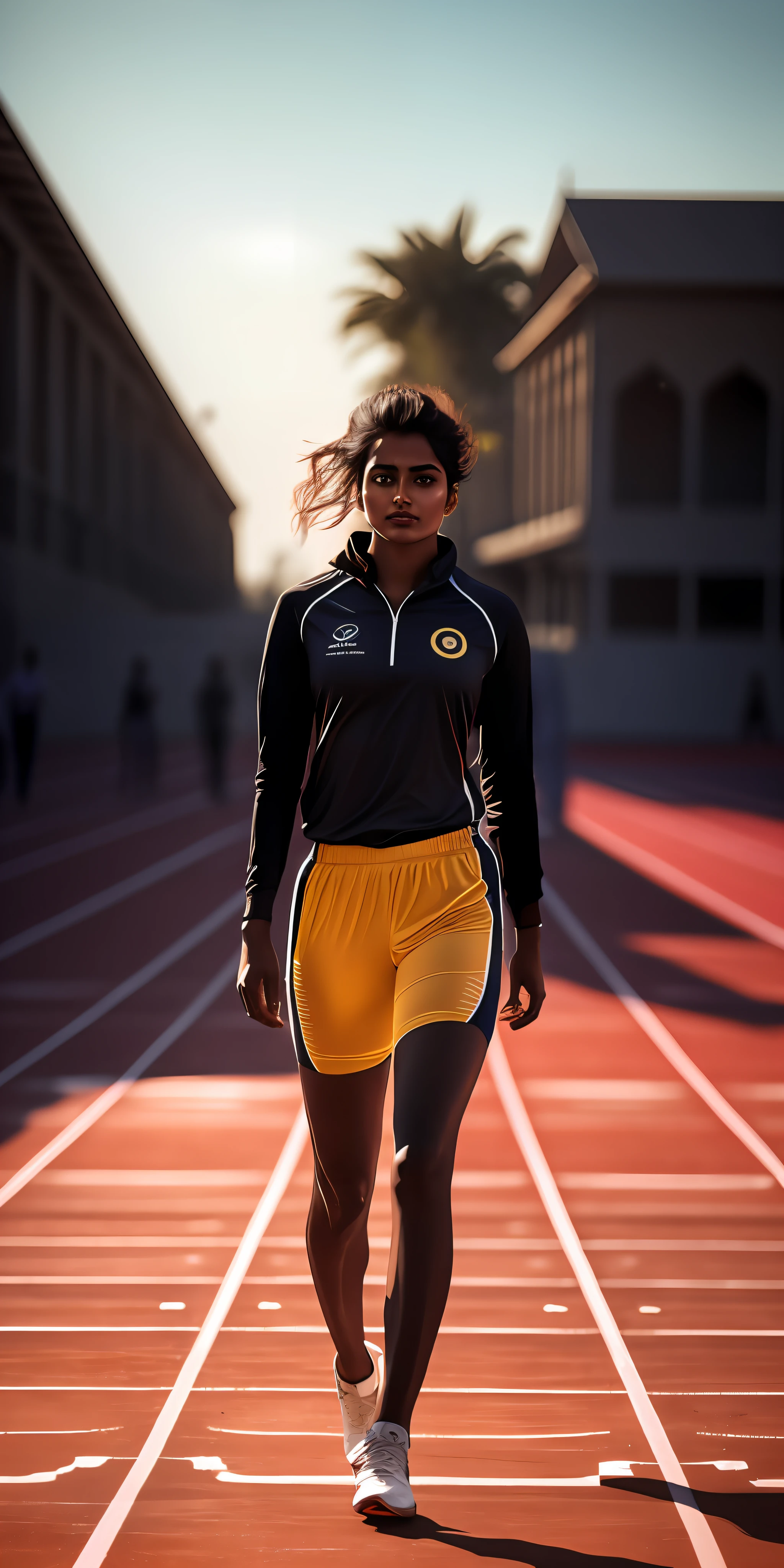 beautiful mature Indian college girl, in track outfit, outside on track field, ((slim, petite)), photorealistic, photo, masterpiece, realistic, realism, photorealism, high contrast, photorealistic digital art trending on Artstation 8k HD high definition detailed realistic, detailed, skin texture, hyper detailed, realistic skin texture, armature, best quality, ultra high res, (photorealistic:1.4),, high resolution, detailed, raw photo, sharp re, by lee jeffries nikon d850 film stock photograph 4 kodak portra 400 camera f1.6 lens rich colors hyper realistic lifelike texture dramatic lighting unrealengine trending on artstation cinestill 800,
