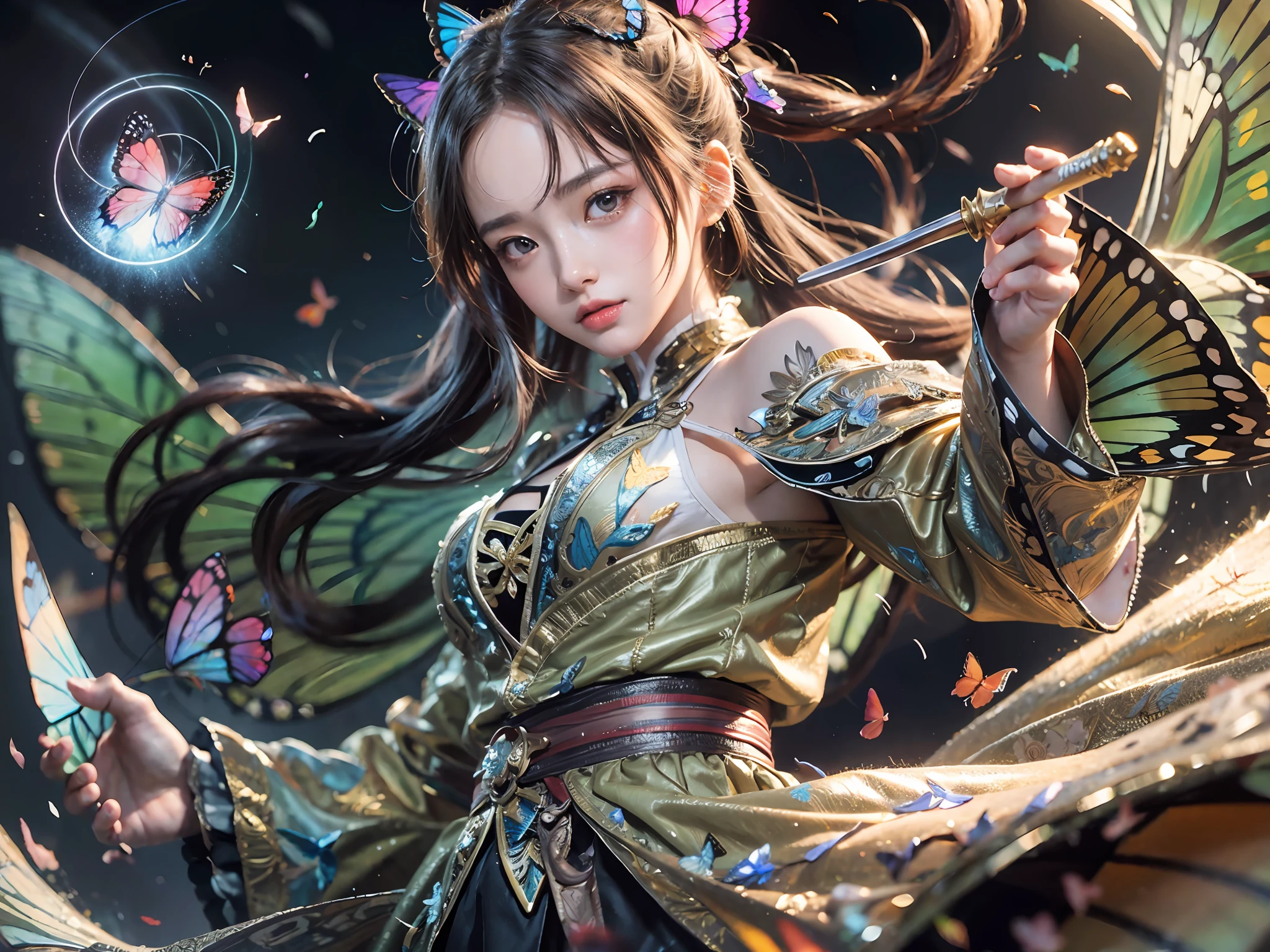anime girl with butterfly wings holding a sword and a butterfly, extremely detailed artgerm, artgerm and ruan jia, artgerm. anime illustration, fanart best artstation, ! dream artgerm, beautiful character painting, by Yang J, artgerm on artstation pixiv, artgerm and rossdraws, kawacy, (((ultra realistic, hyper ealistic, best quality)))