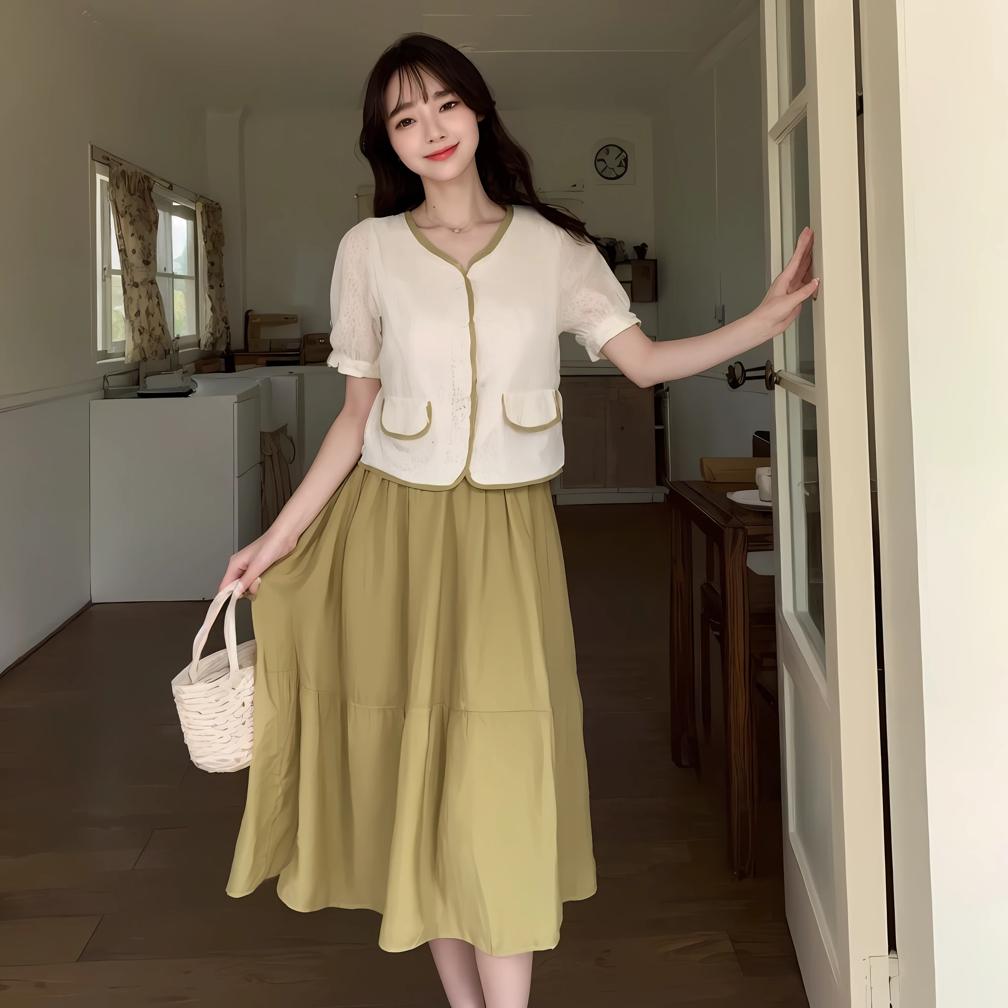 ((Best Quality, 8K, Masterpiece: 1.3)), 1girl, Slim Abs Beauty: 1.3, (Hairstyle Casual, Big Breasts: 1.2), Dress: 1.1, Super Fine Face, Delicate Eyes, Double Eyelids, Smile, Home