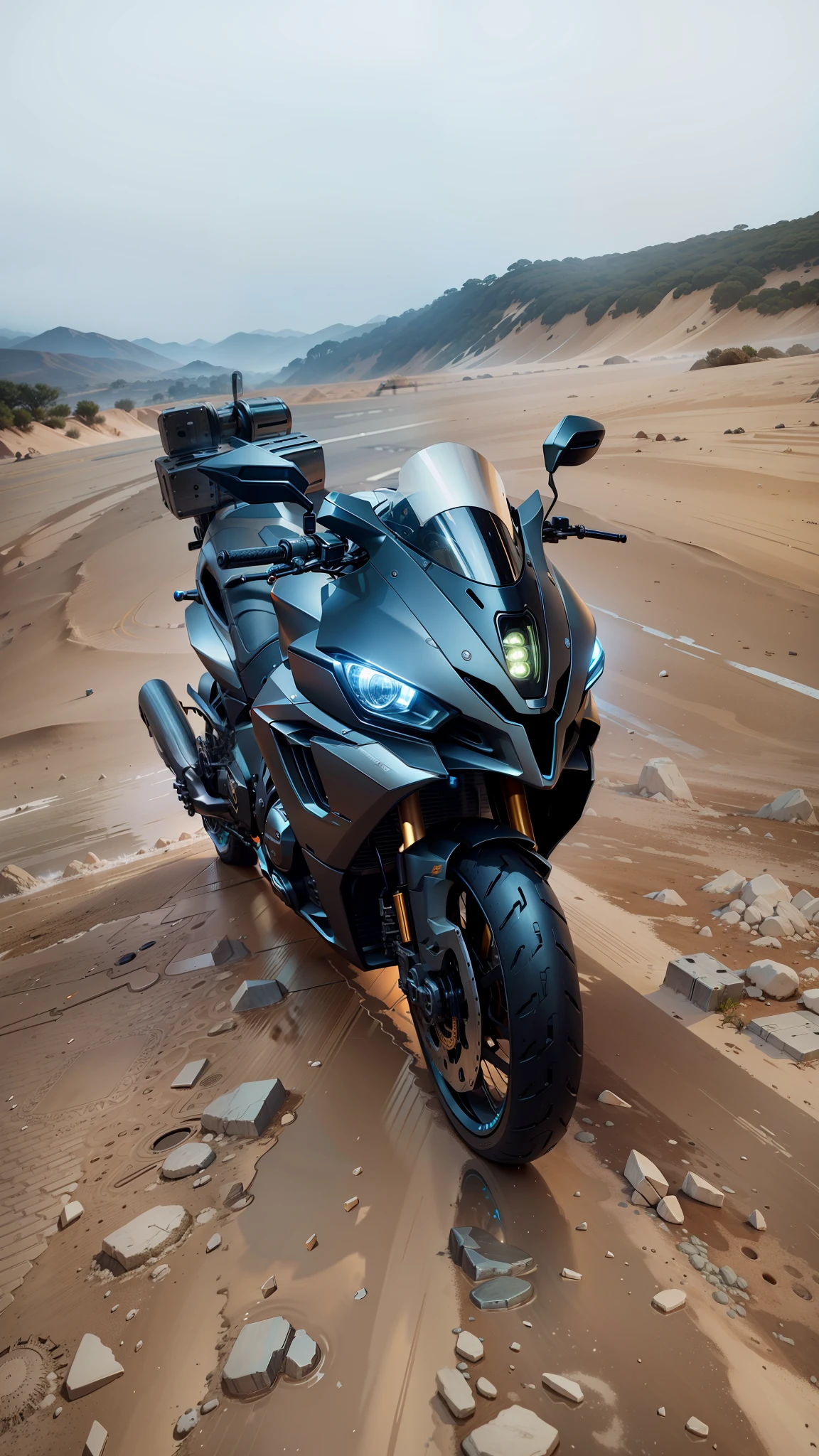 Cybertech mechanical motorcycle,Nousr, biomechanics,surreal, steel, intricate design, crazy detail, fine detail, extremely clear lines, cinematic lighting, photo realism, detailed masterpiece