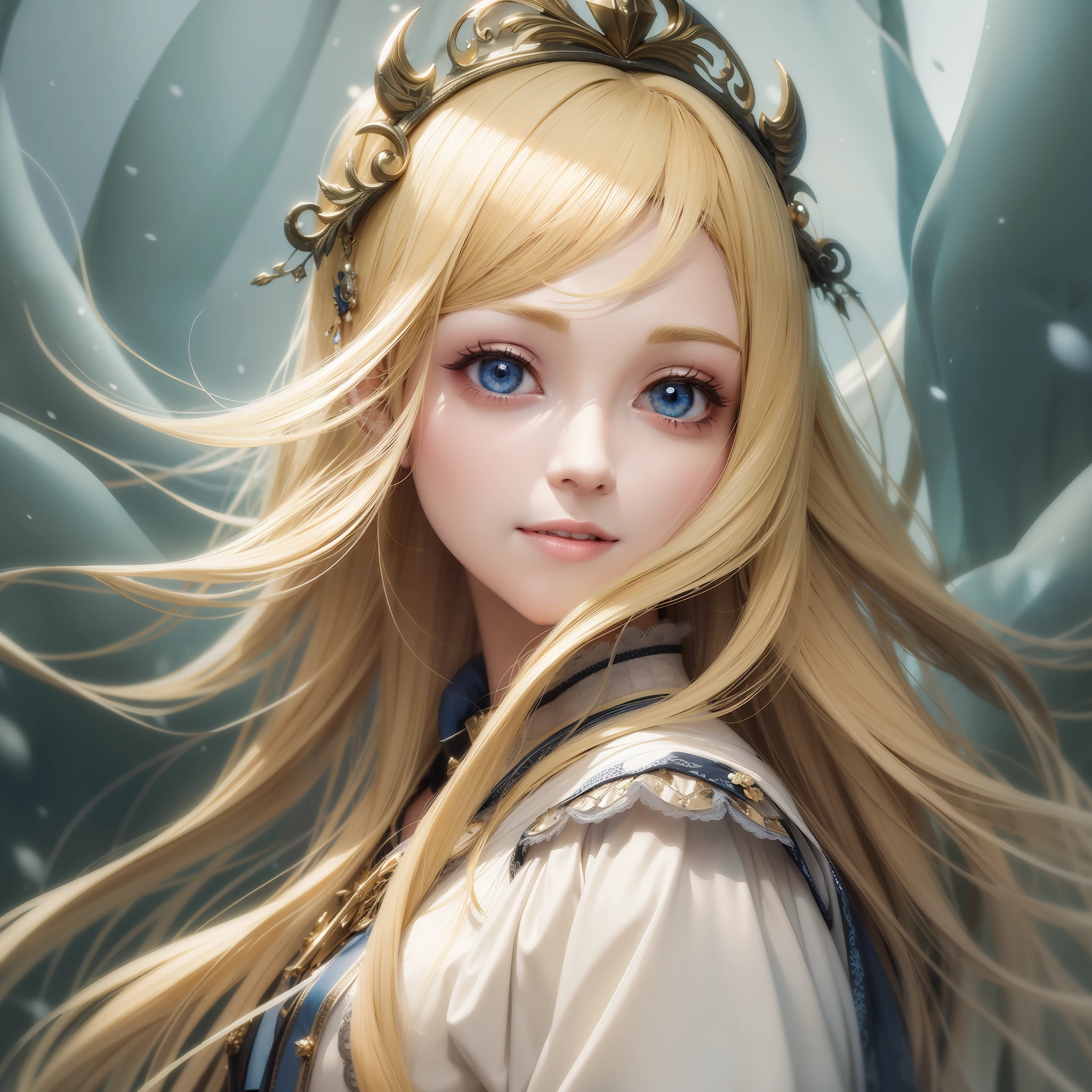 (Masterpiece) 8K resolution, Snow White, very pretty beautiful girl, blonde semi-long hair, kind smile, fantasy style,