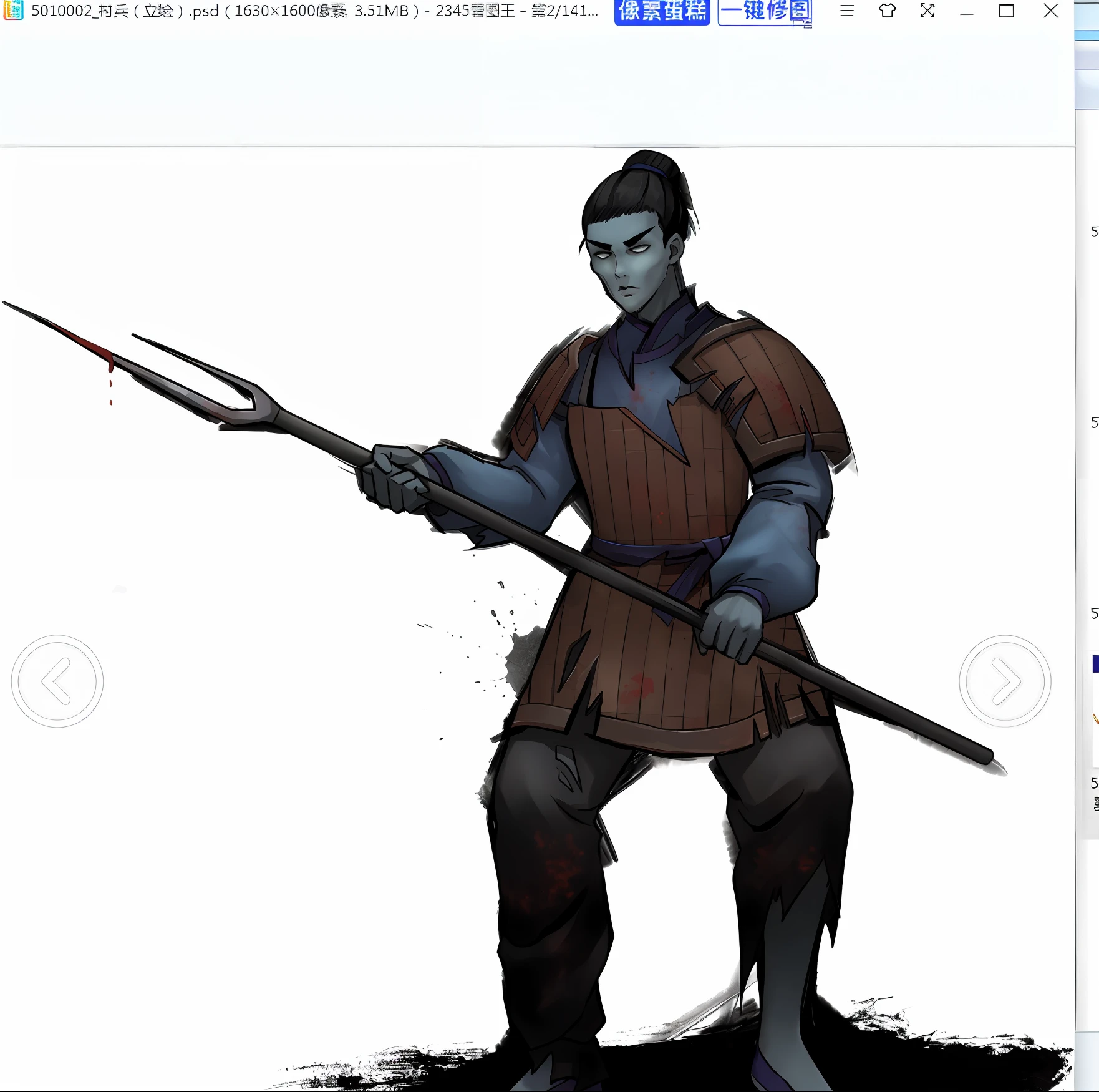 A zombie holding a spear, holding a spear, dirty and rotten, worn soldier armor, DND fantasy art, holding a spear, right hand spear, light blue zombie, concept art character pose, character painting, Yang Qi's painting, God of War style, 4K
