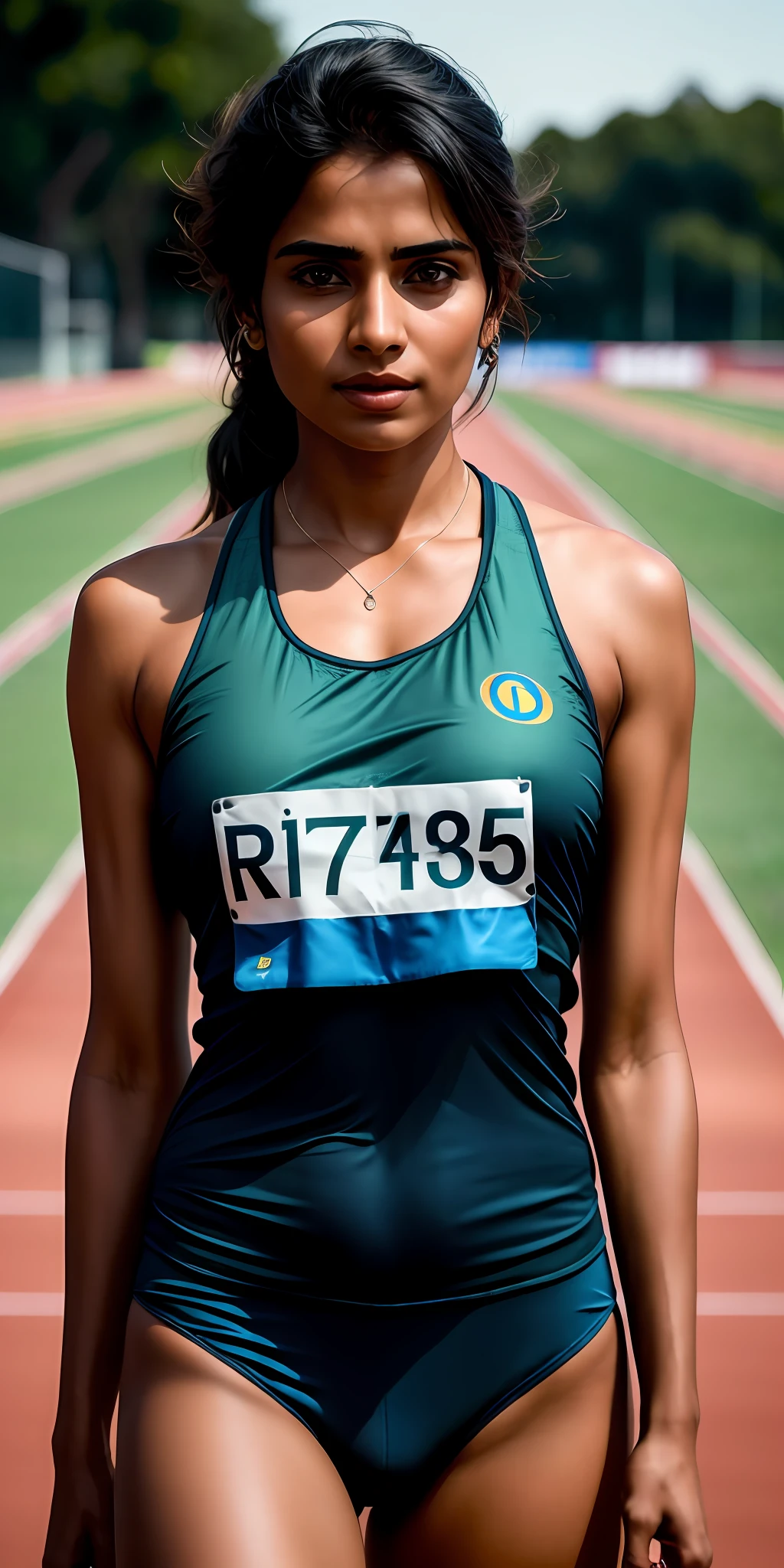beautiful mature Indian college girl, in track outfit, outside on track field, ((slim, petite)), photorealistic, photo, masterpiece, realistic, realism, photorealism, high contrast, photorealistic digital art trending on Artstation 8k HD high definition detailed realistic, detailed, skin texture, hyper detailed, realistic skin texture, armature, best quality, ultra high res, (photorealistic:1.4),, high resolution, detailed, raw photo, sharp re, by lee jeffries nikon d850 film stock photograph 4 kodak portra 400 camera f1.6 lens rich colors hyper realistic lifelike texture dramatic lighting unrealengine trending on artstation cinestill 800,